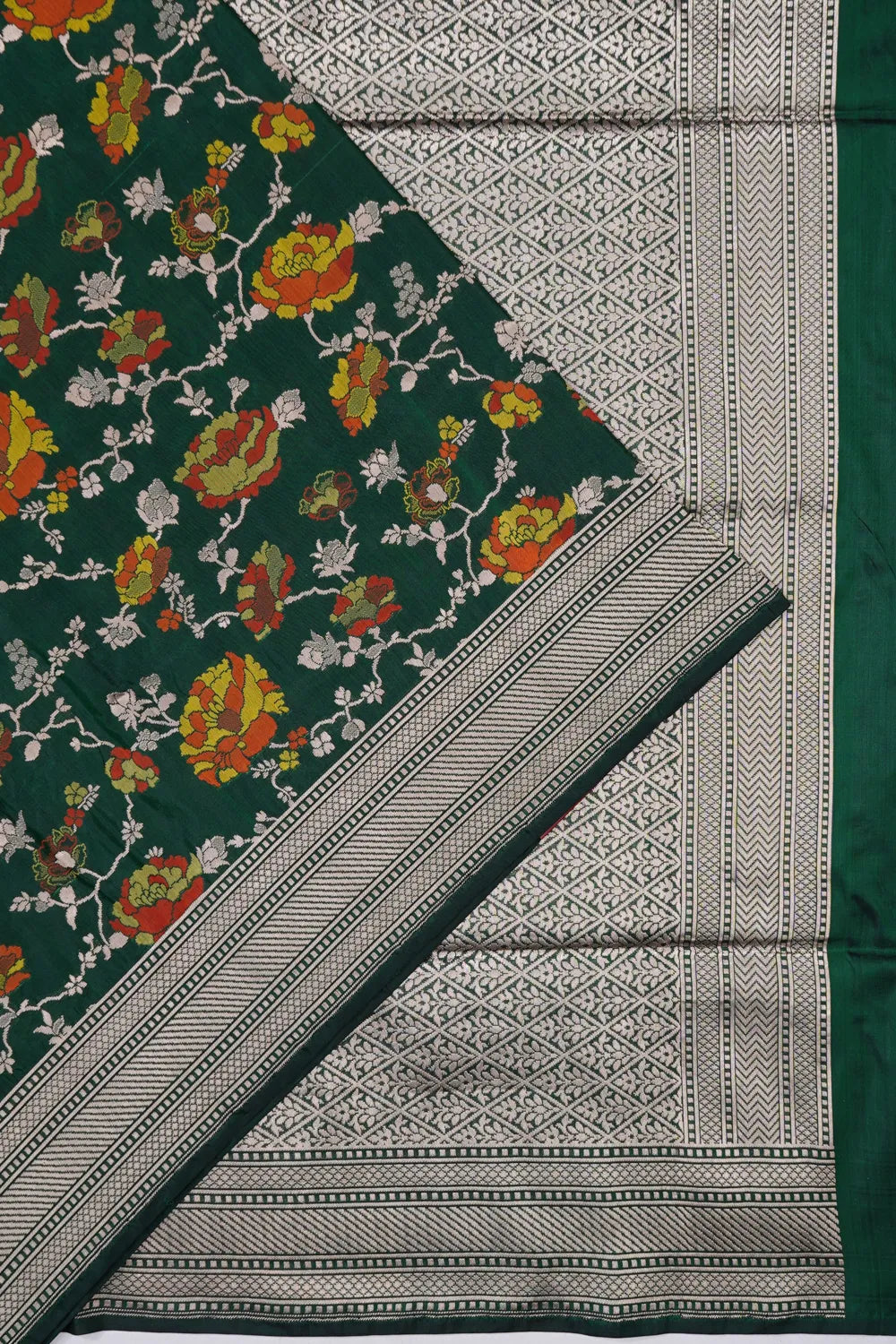 Banarasi Silk Jaal Bottle Green Saree