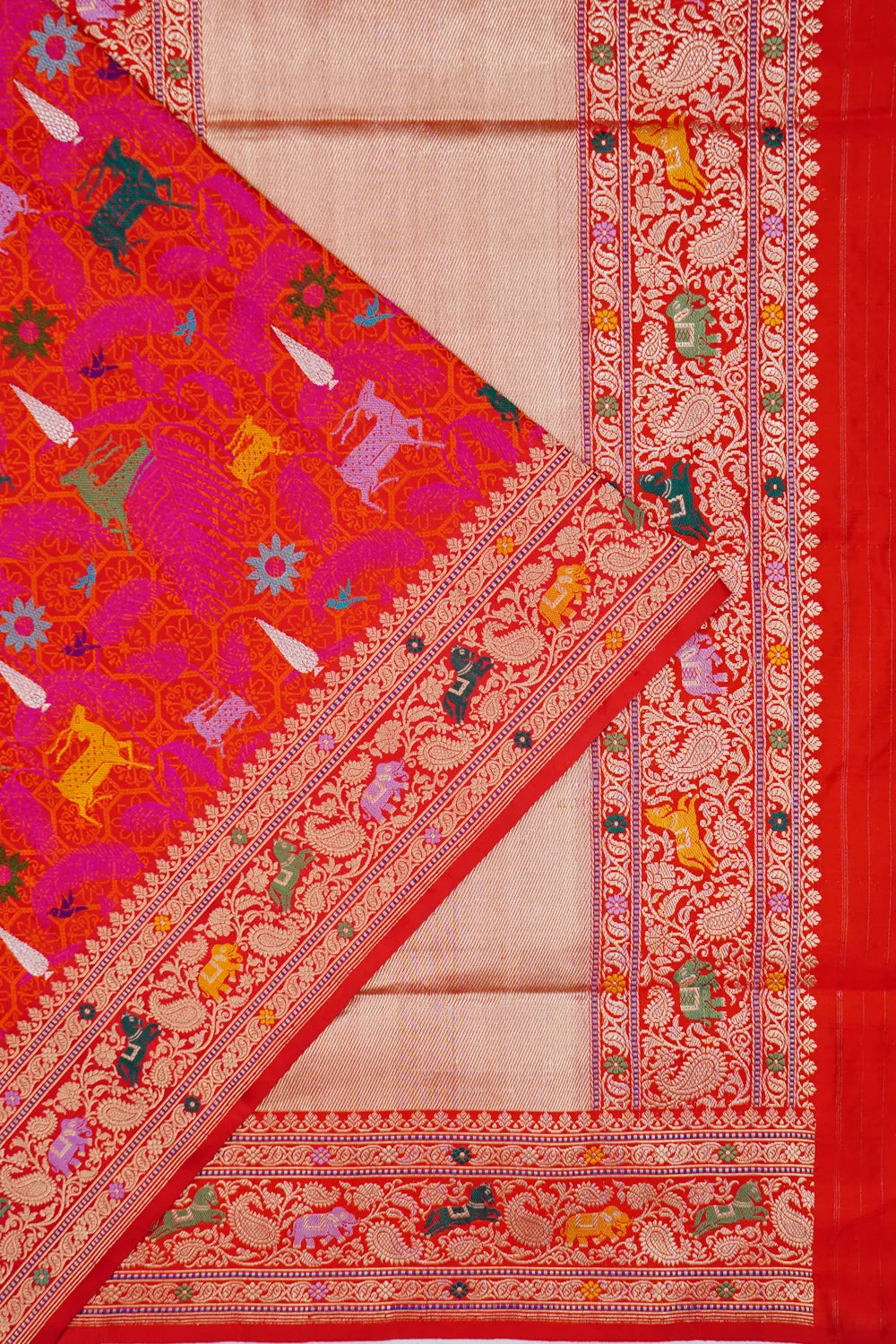 Banarasi Silk Meenakari Shikargah Jaal Red Saree