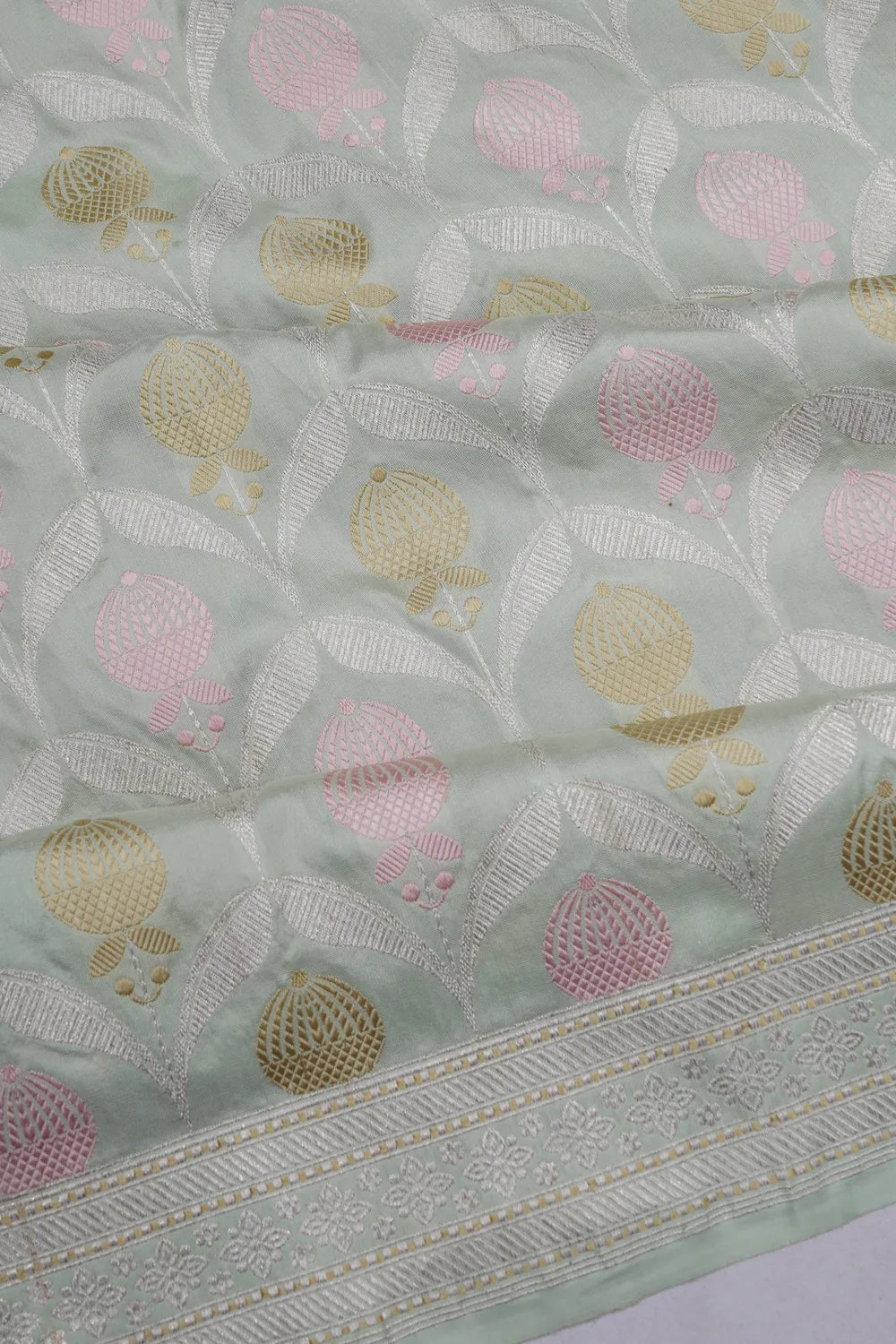 Banarasi Silk Meenakari Jaal Pastel Green Saree