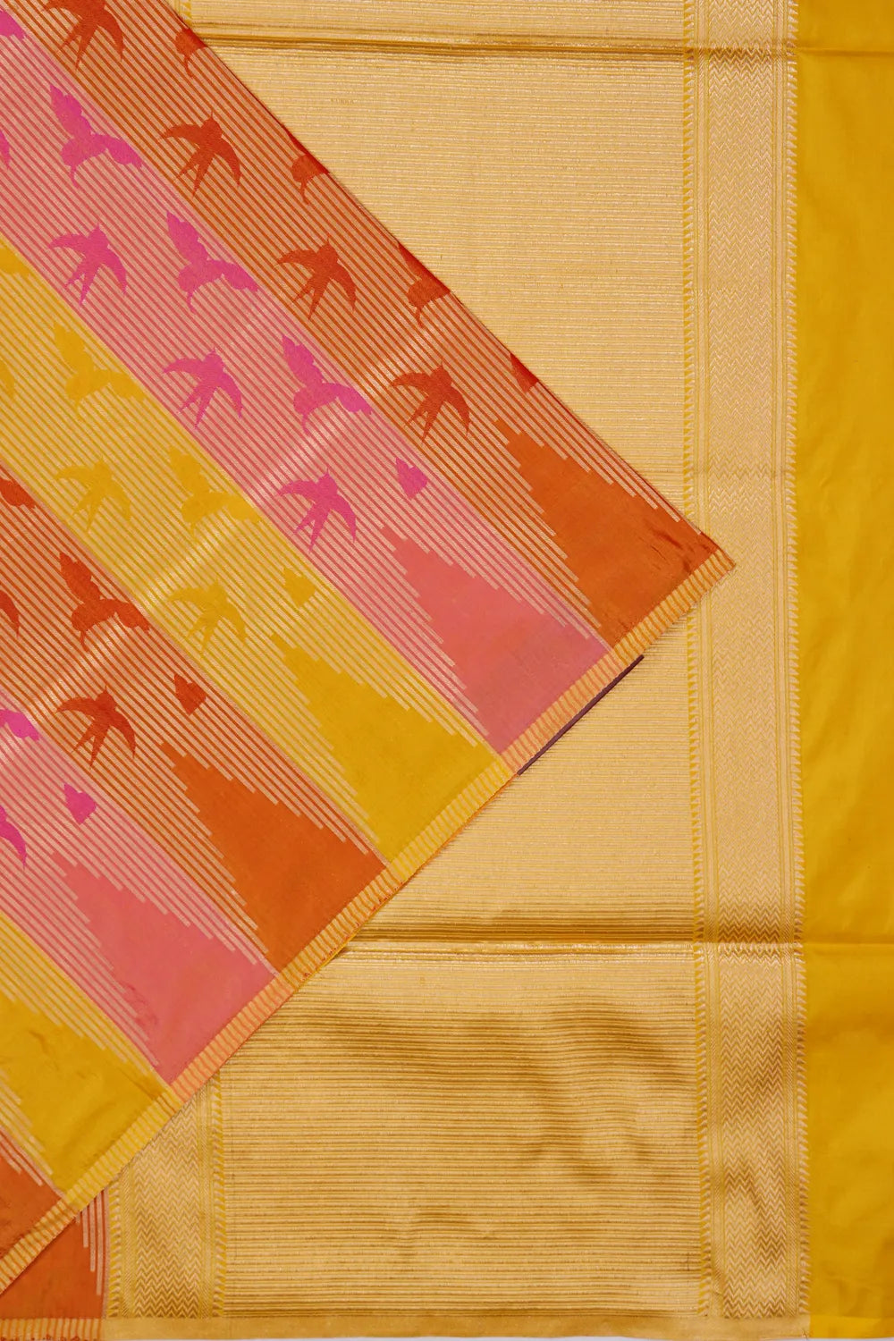 Banarasi Silk Vertical Lines Rangkat Yellow Saree