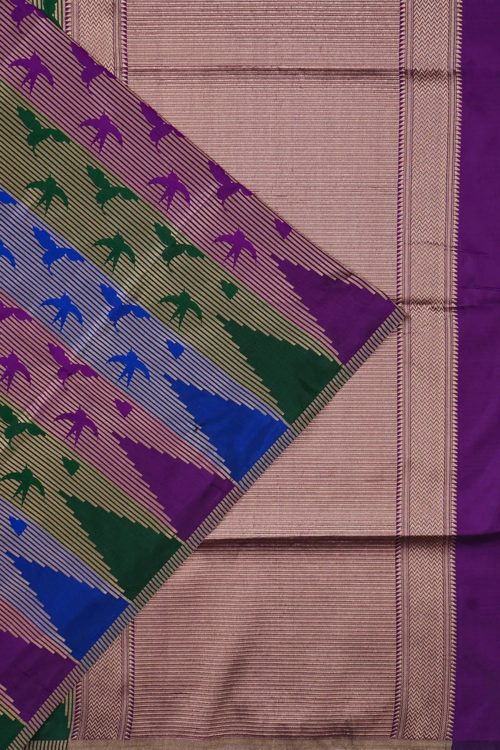 Banarasi Silk Vertical Lines Rangkat Purple Saree