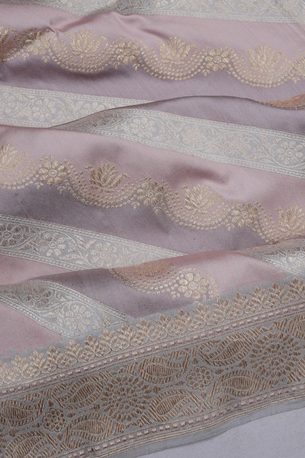 Banarasi Silk Leheriya Kadwa Jaal Rangkat Pastel Grey Saree