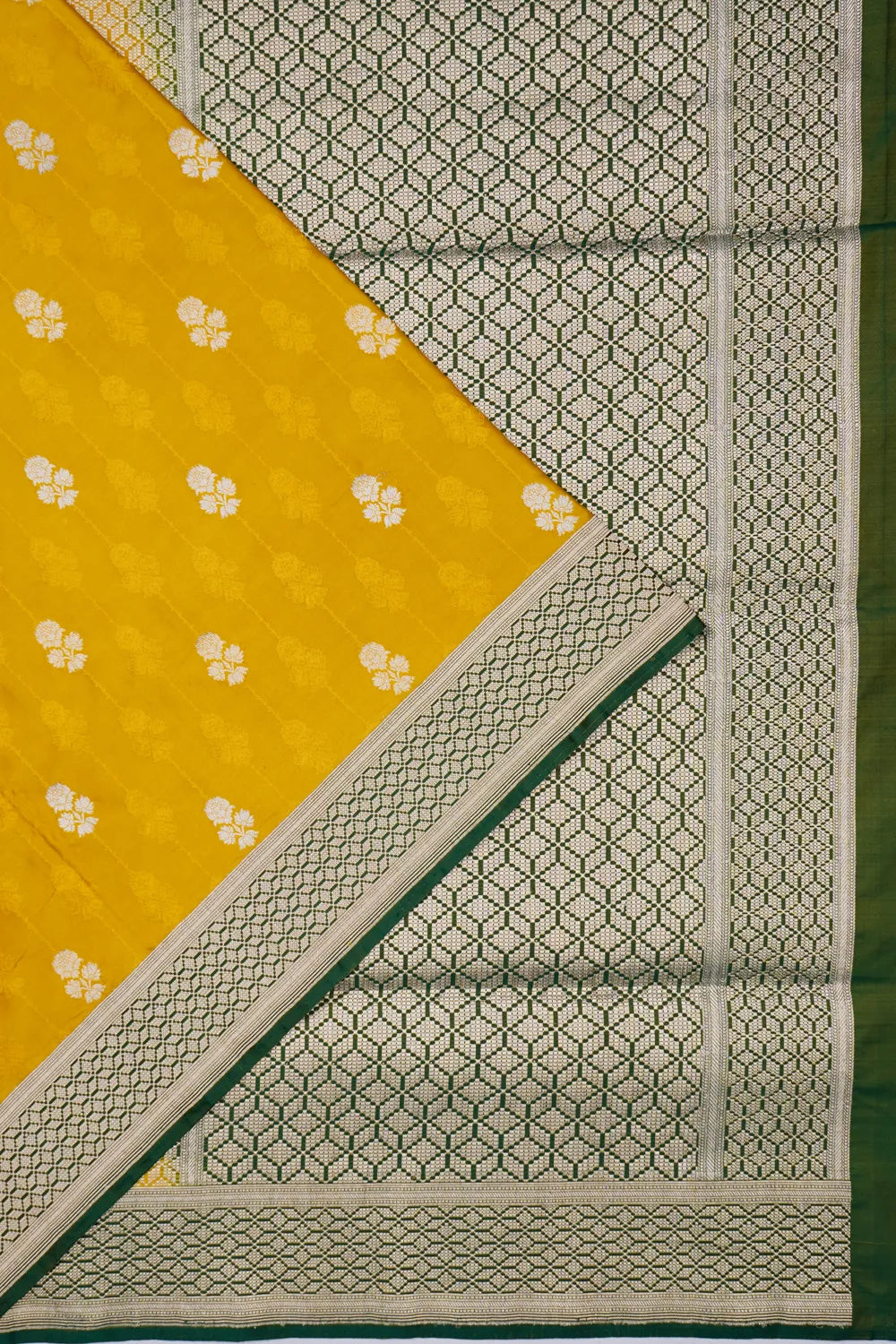 Banarasi Silk Jacquard And Butta Mehendi Green Sraee