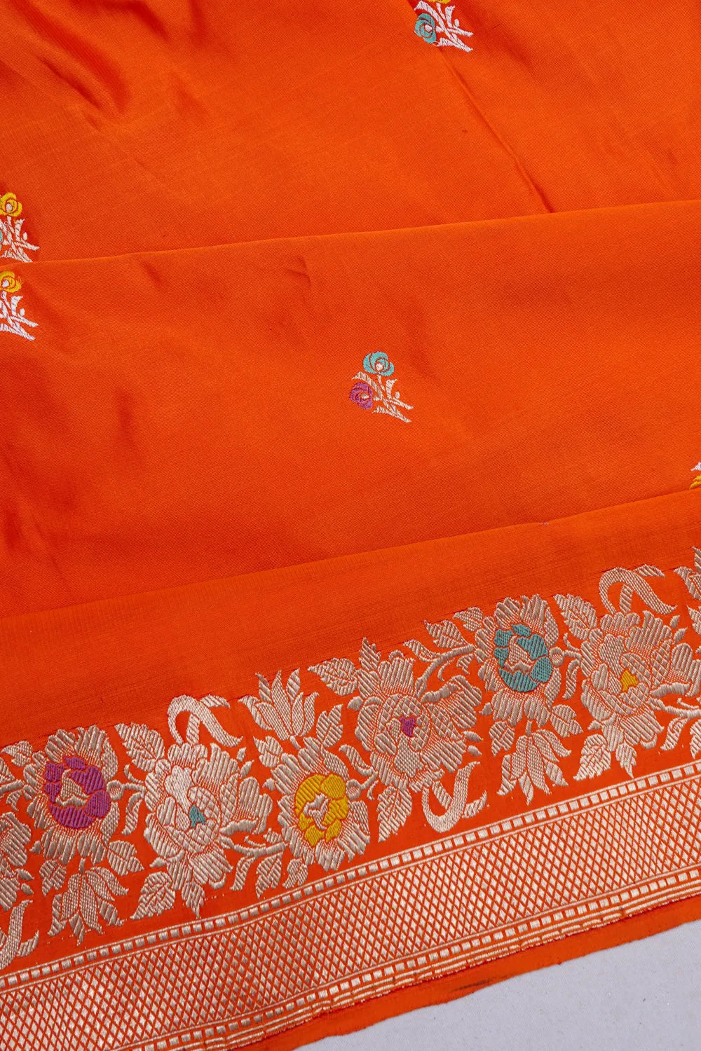 Banarasi Silk Meenakari Butta Orange Saree