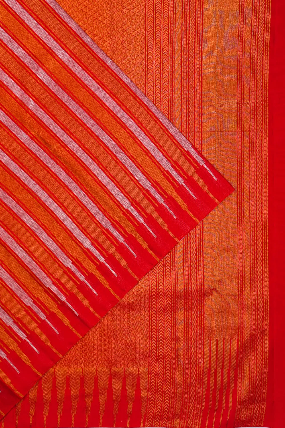 Banarasi Silk Vertical Lines Red Saree