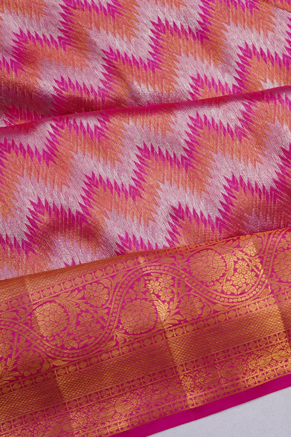 Taranga Kanchi Silk Zig Zag Lines Rani Pink Saree