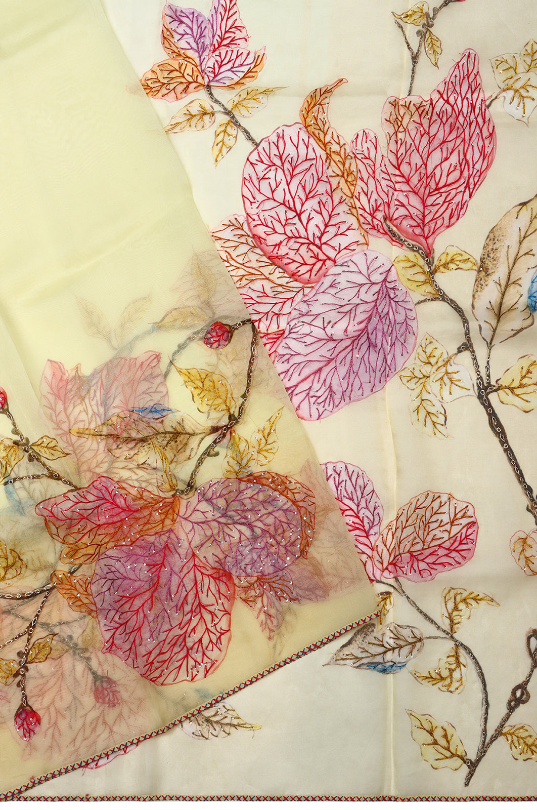 Organza Plain Yellow Saree With Printed And Embroidery Border