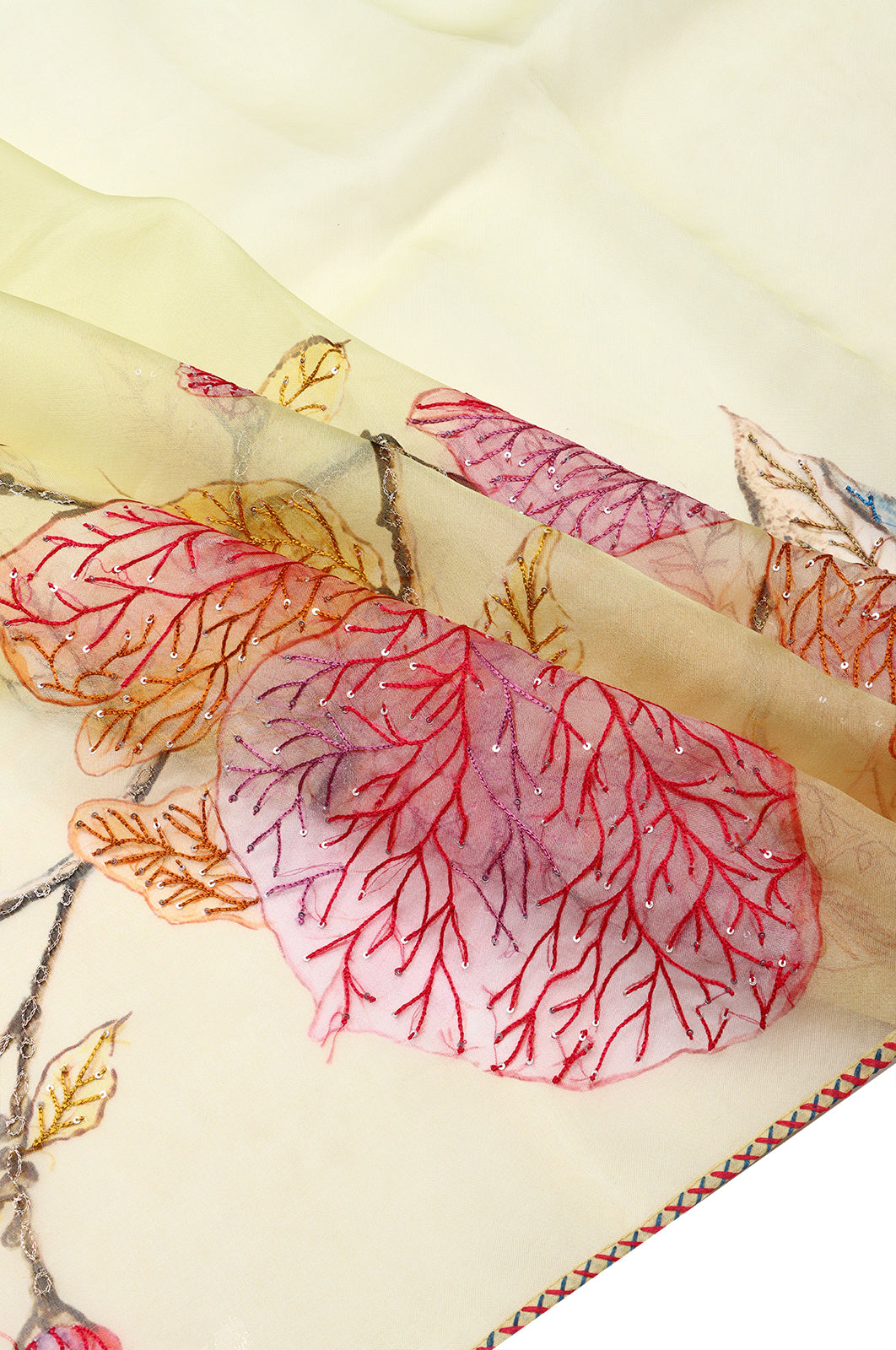 Organza Plain Yellow Saree With Printed And Embroidery Border