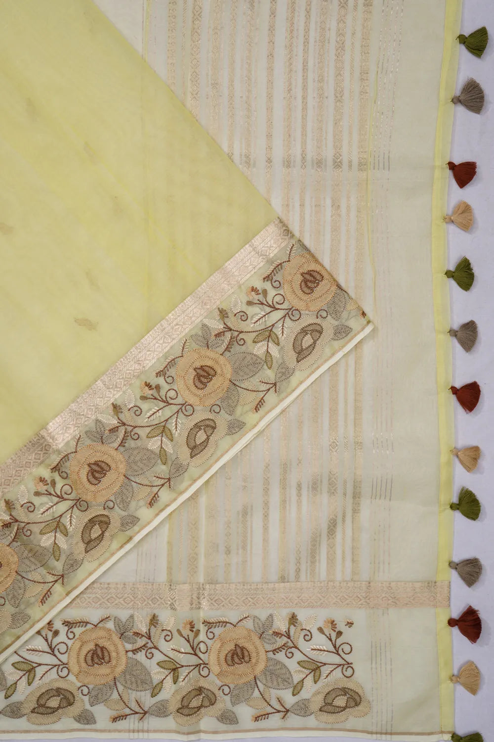 Organza Butta Lemon Yellow Saree With Embroidery Border