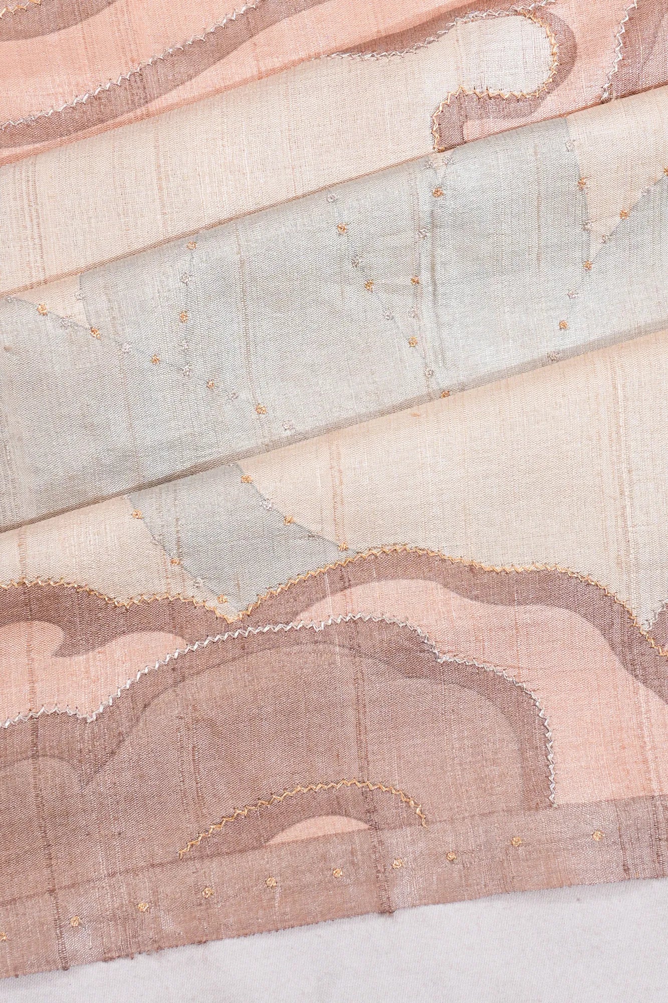 Tussar Printed Sequin Work Off White Saree