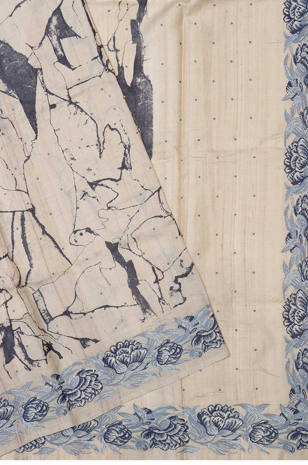 Tussar Printed Cream Saree With Embroidery Border