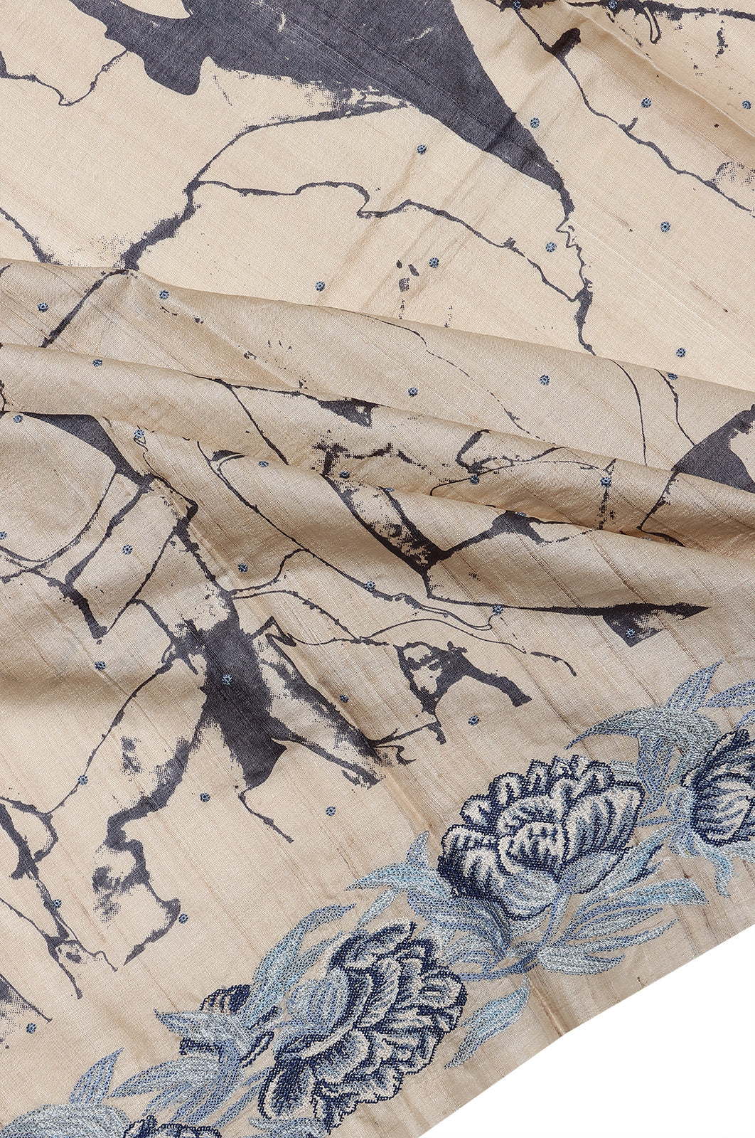 Tussar Printed Cream Saree With Embroidery Border