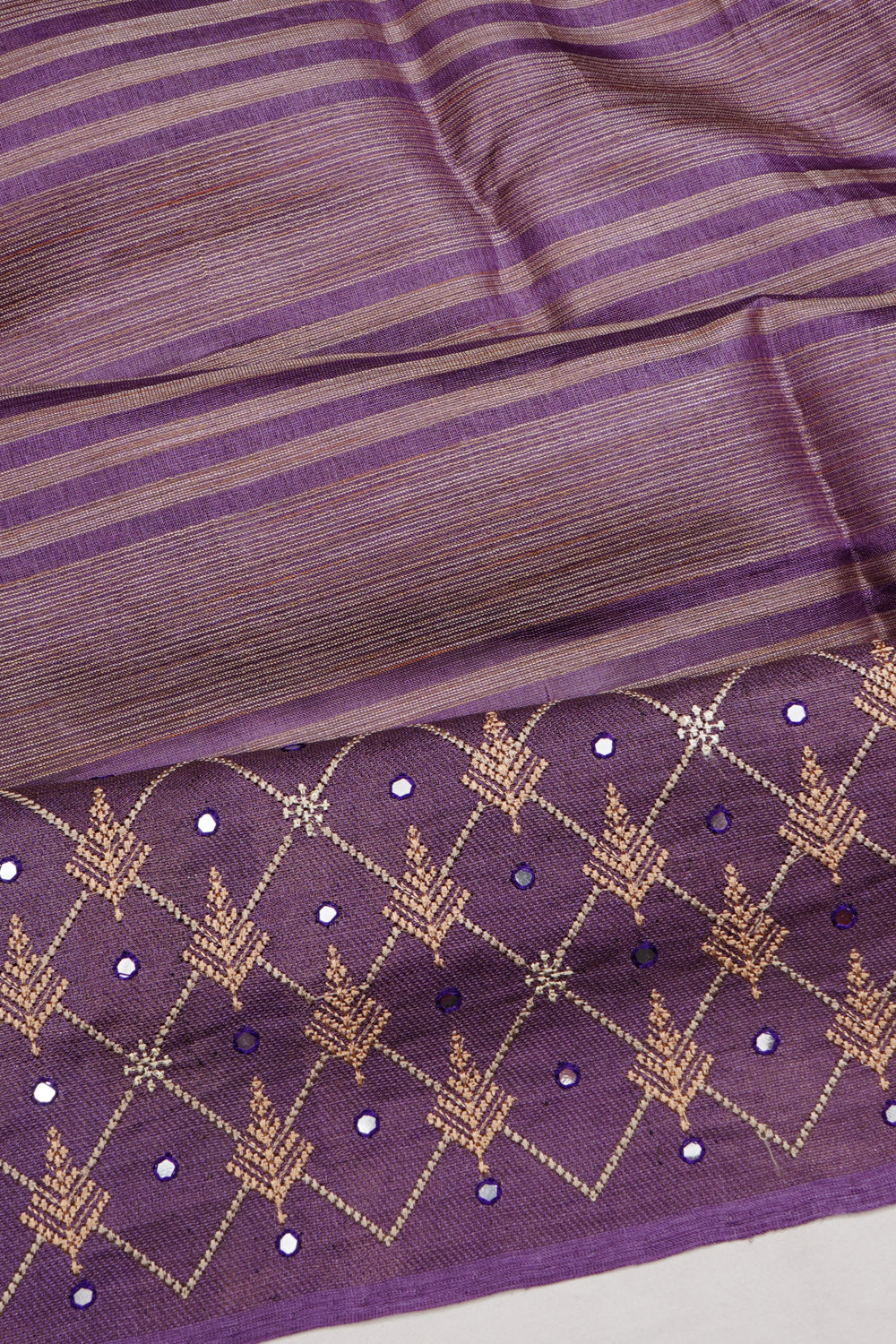 Tussar Lines Purple Saree With Mirror Work