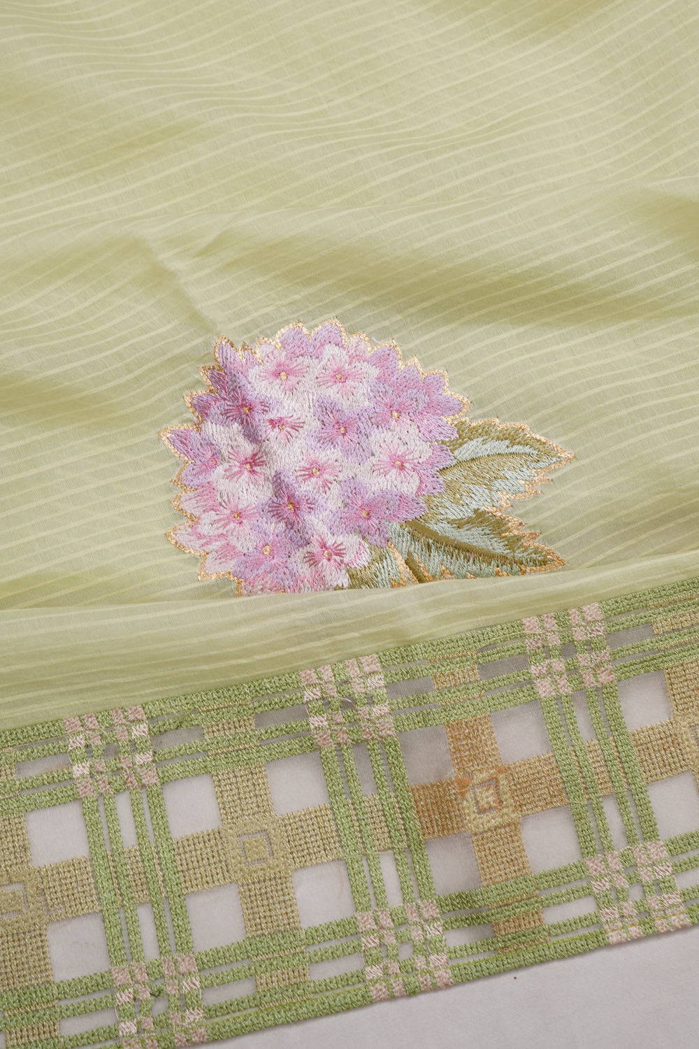 Linen Floral Butta Pastel Green Saree