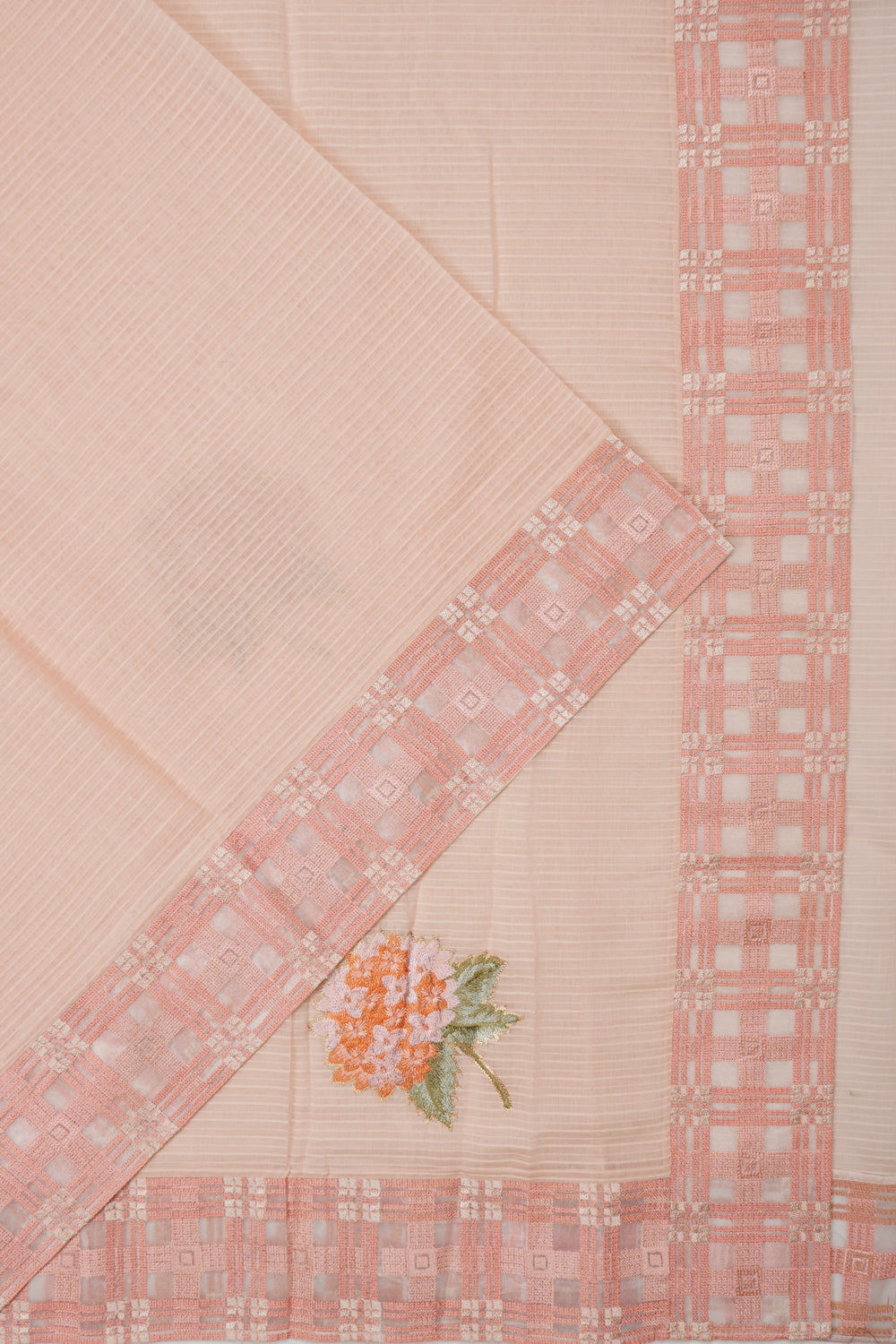 Linen Floral Butta Pastel Peach Saree