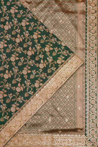 Banarasi Silk Jaal Dark Green Saree