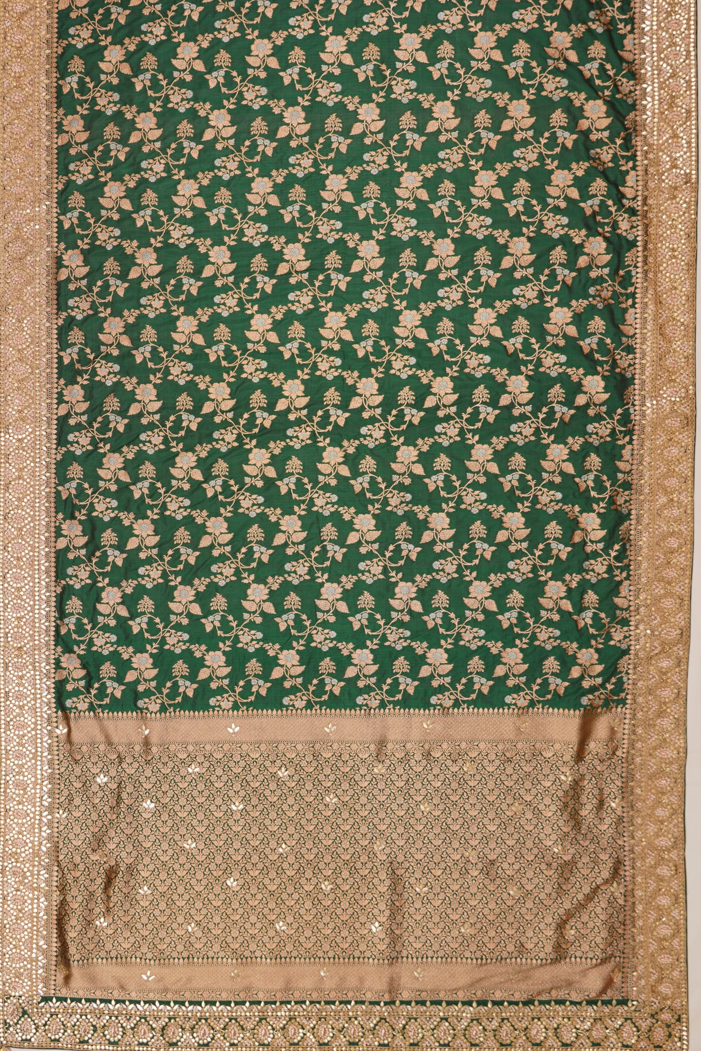 Banarasi Silk Jaal Dark Green Saree