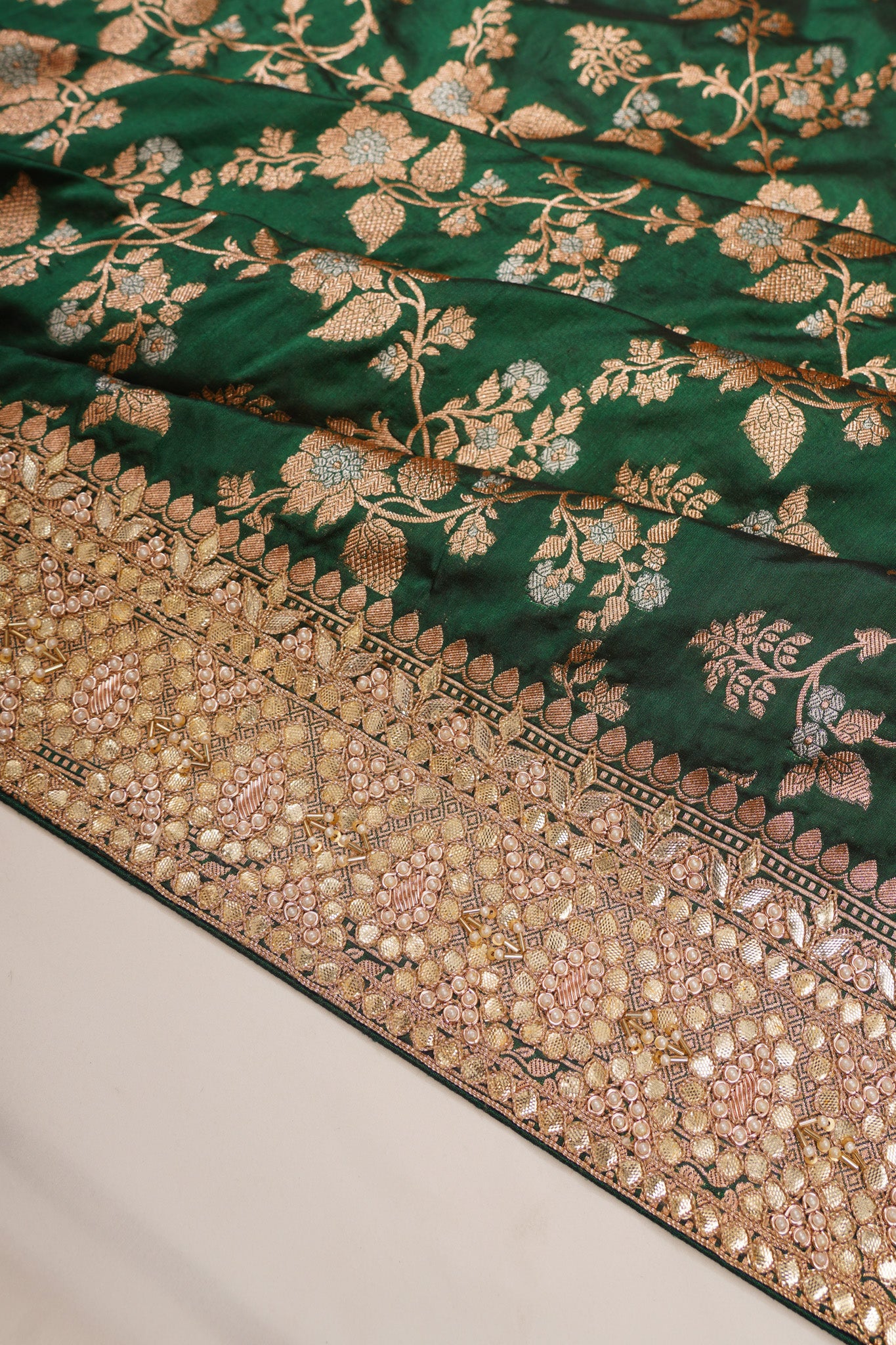 Banarasi Silk Jaal Dark Green Saree