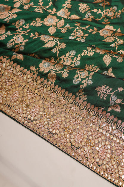 Banarasi Silk Jaal Dark Green Saree