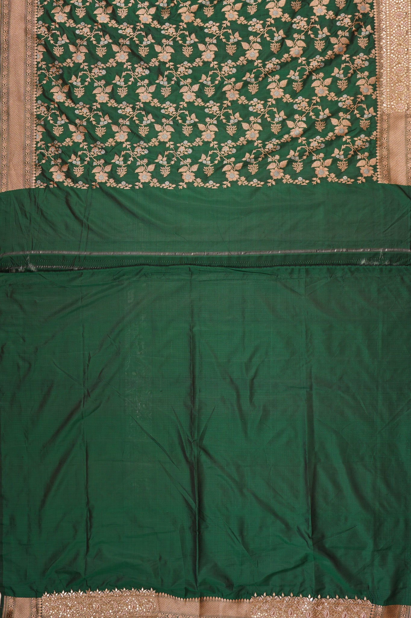 Banarasi Silk Jaal Dark Green Saree