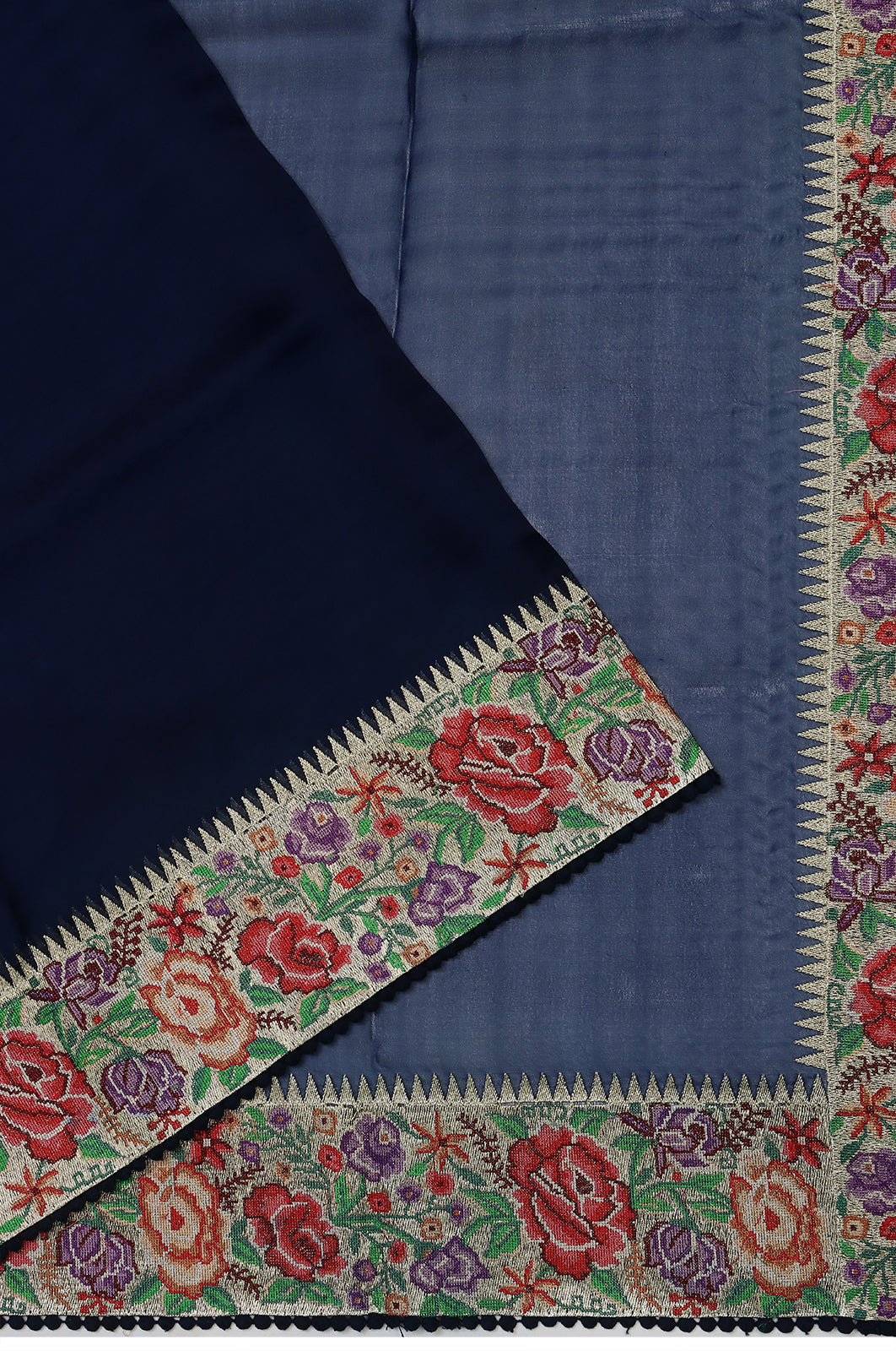 Organza Plain Dark Blue Saree With Embroidery Border