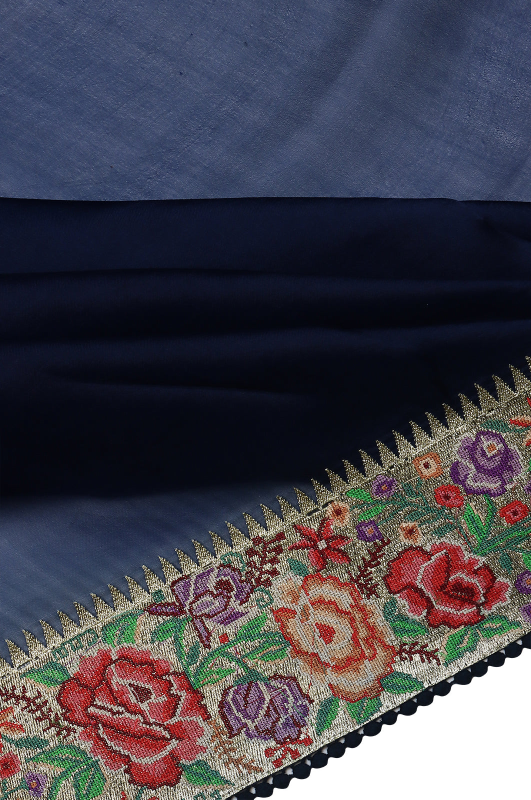 Organza Plain Dark Blue Saree With Embroidery Border