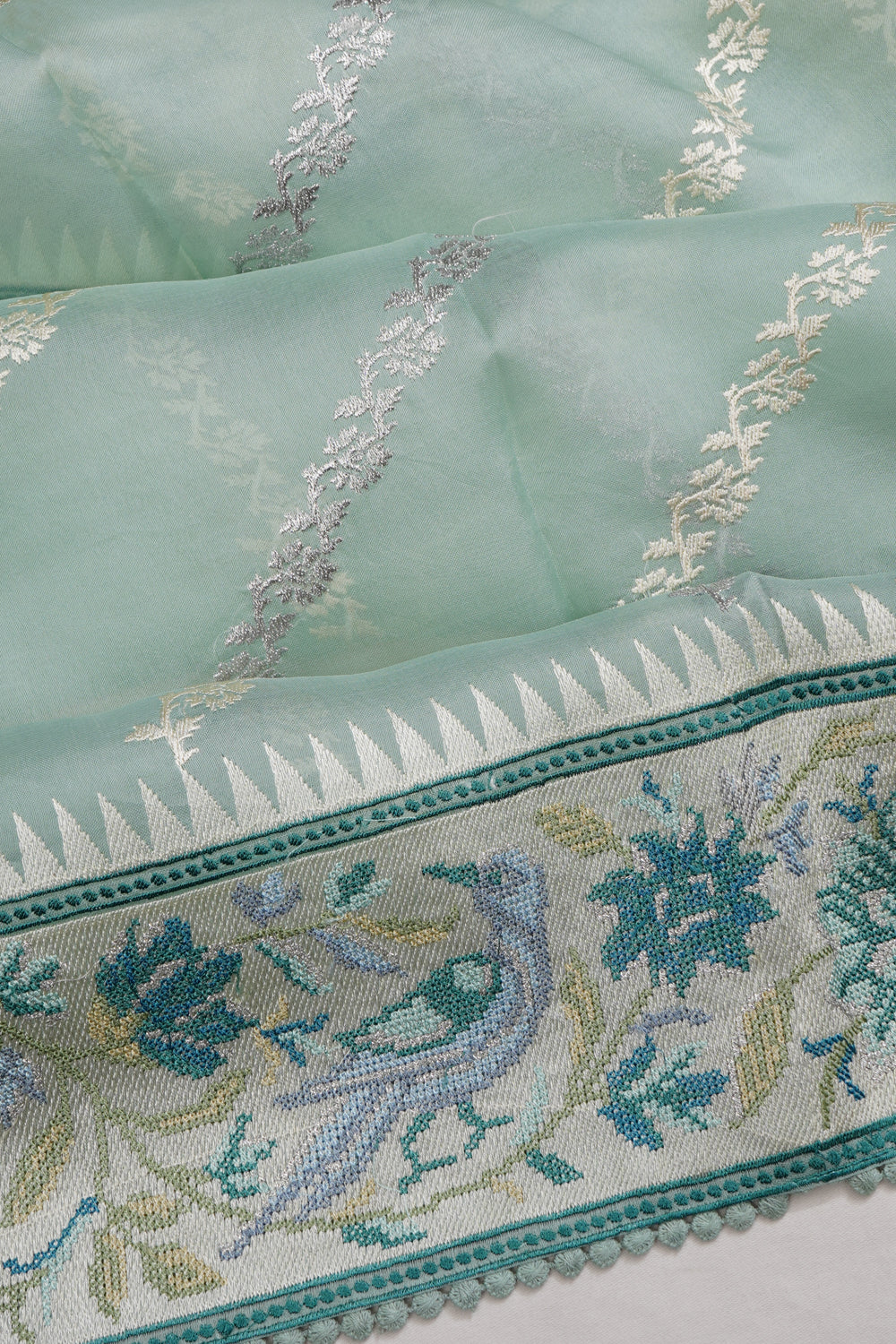 Organza Leheriya Jaal Pastel Blue Saree