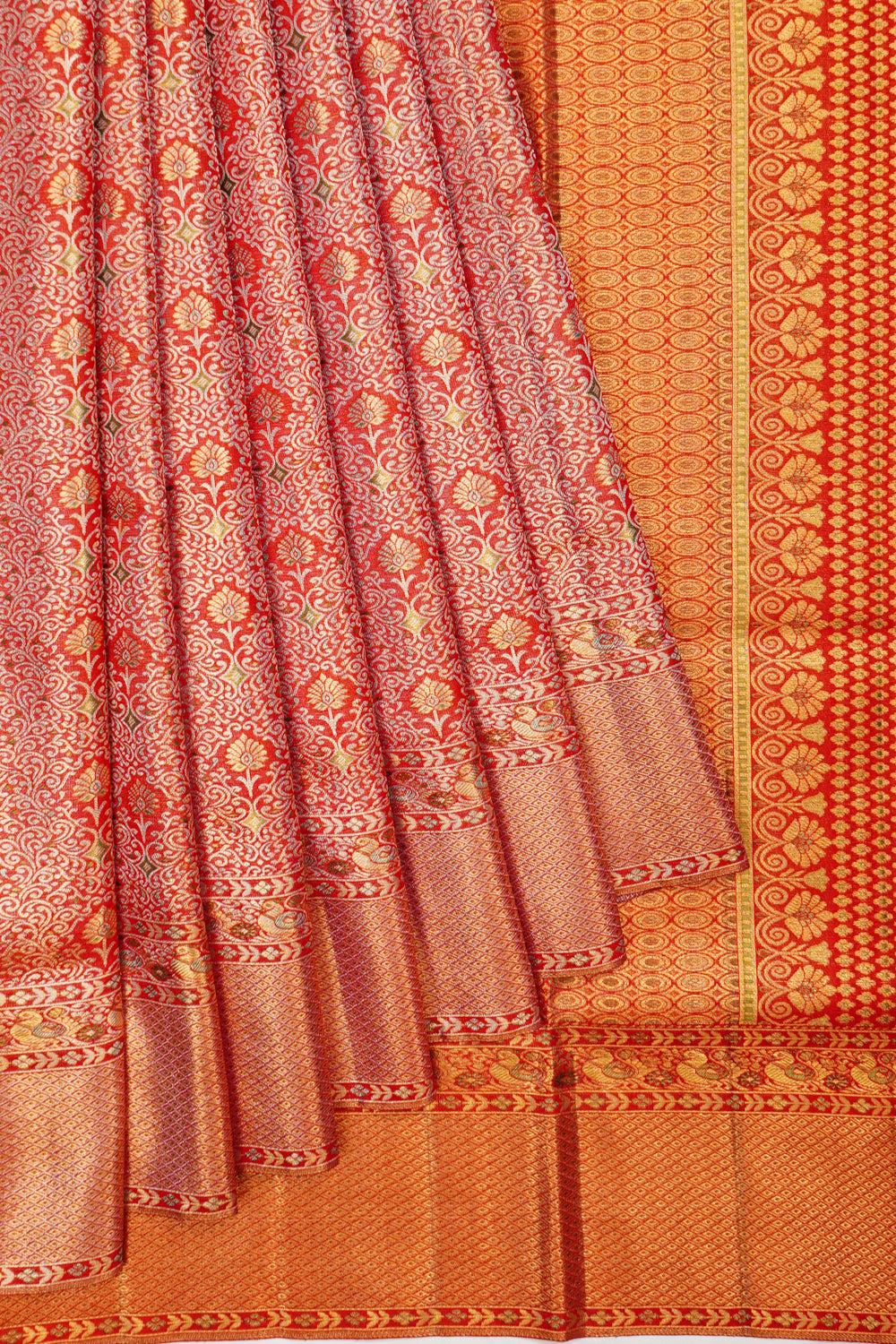 Kanchipuram Silk Tissue Brocade Red Saree