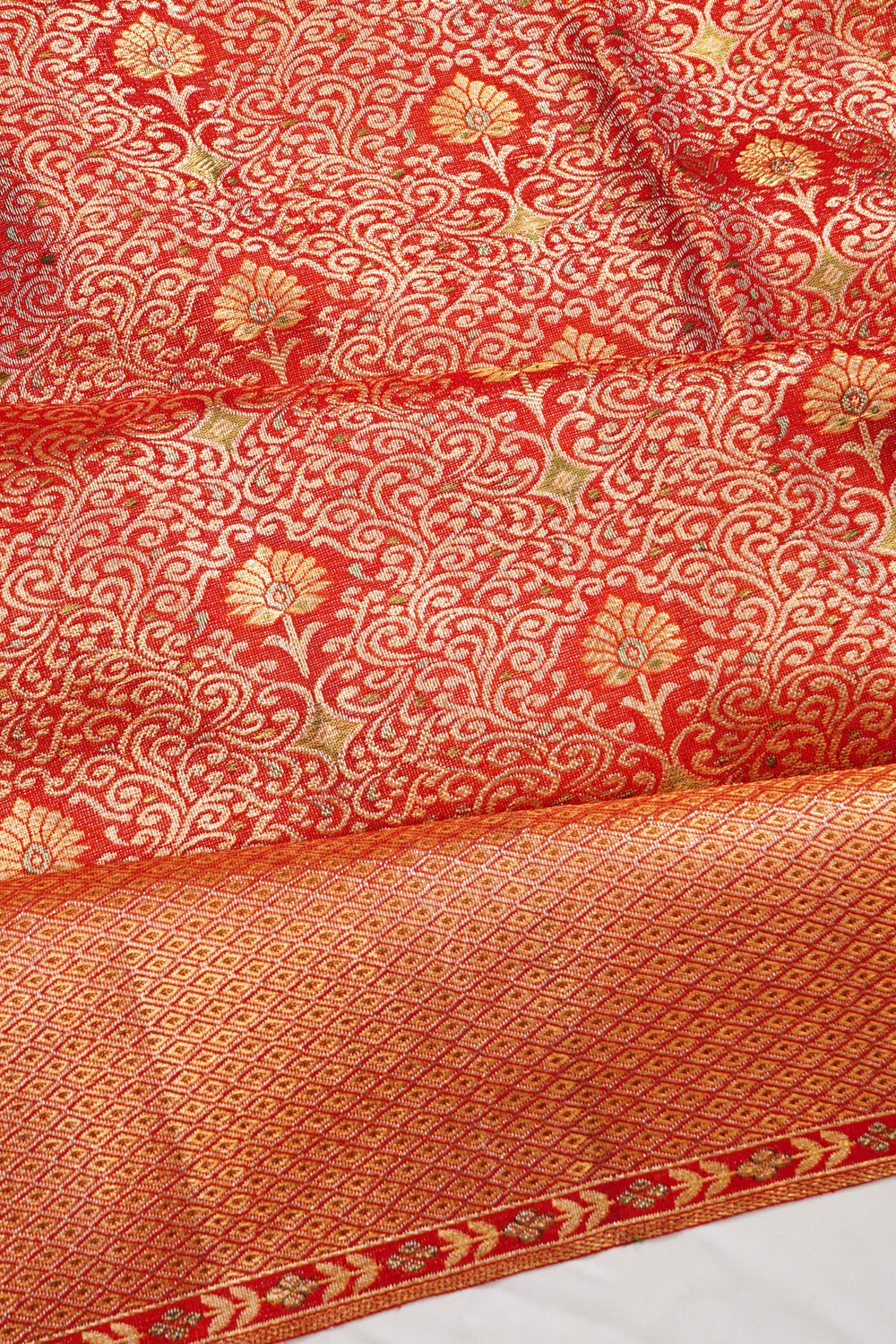 Kanchipuram Silk Tissue Brocade Red Saree