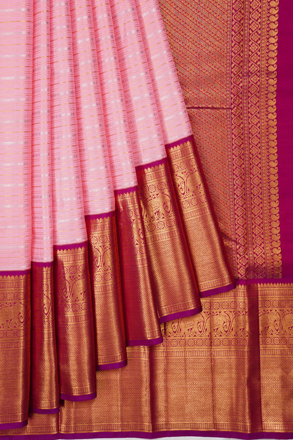 Kanchipuram Silk Horizontal Lines Baby Pink Saree