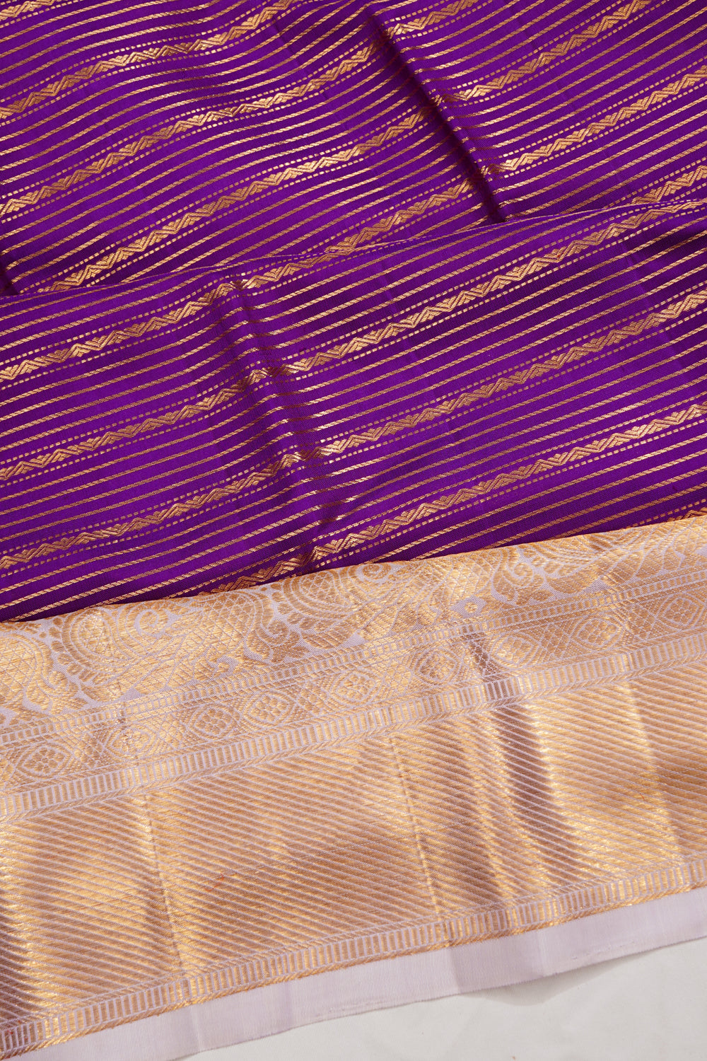 Kanchipuram Silk Horizontal Lines Purple Saree