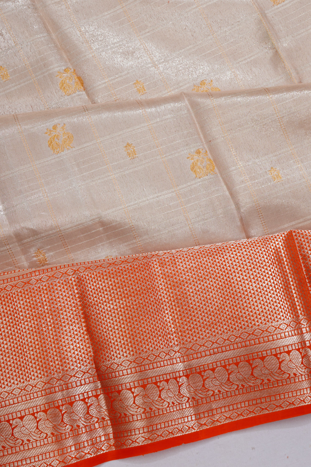 Kanchipuram Silk Tissue Butta Silver Saree