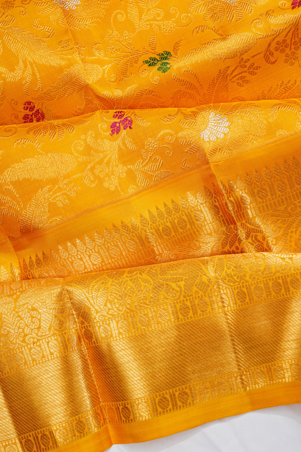 Kanchipuram Silk Jaal Yellow Saree