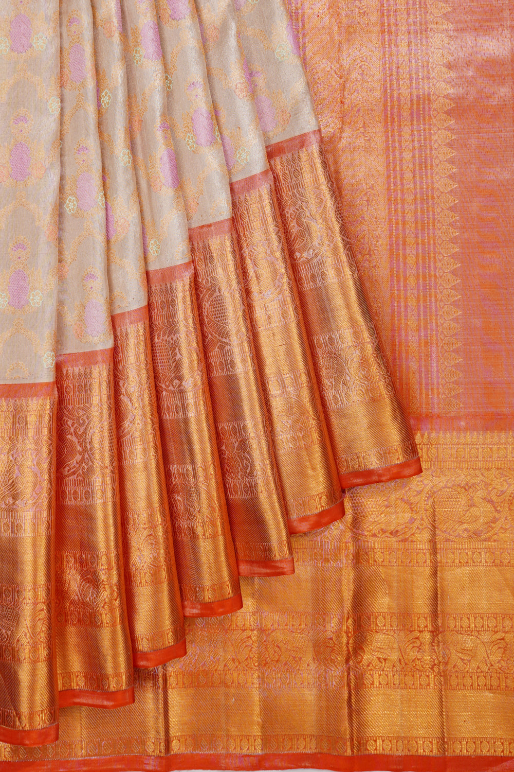 Kanchipuram Silk Tissue Brocade Gold Saree