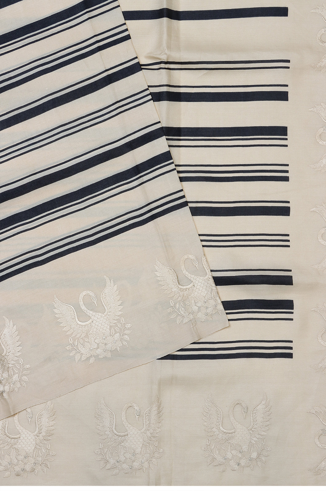 Tussar Lines Off White Saree