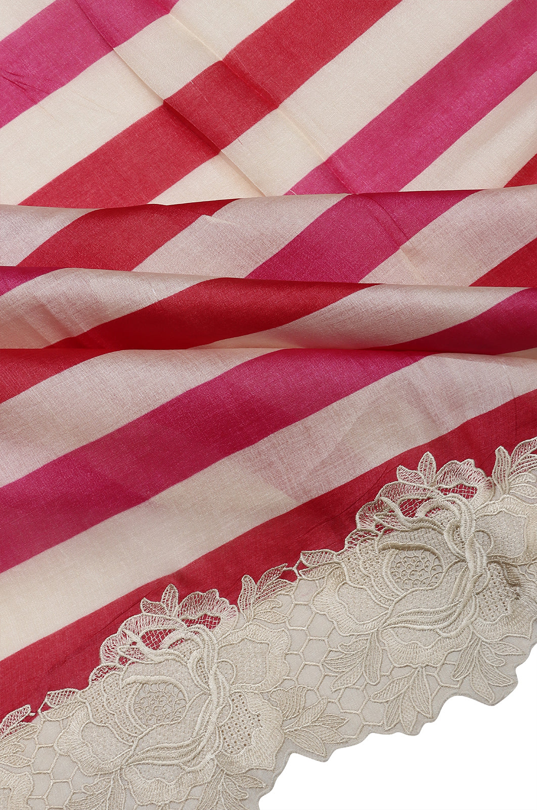 Tussar Lines White And Pink Saree With Cut Wokr Border