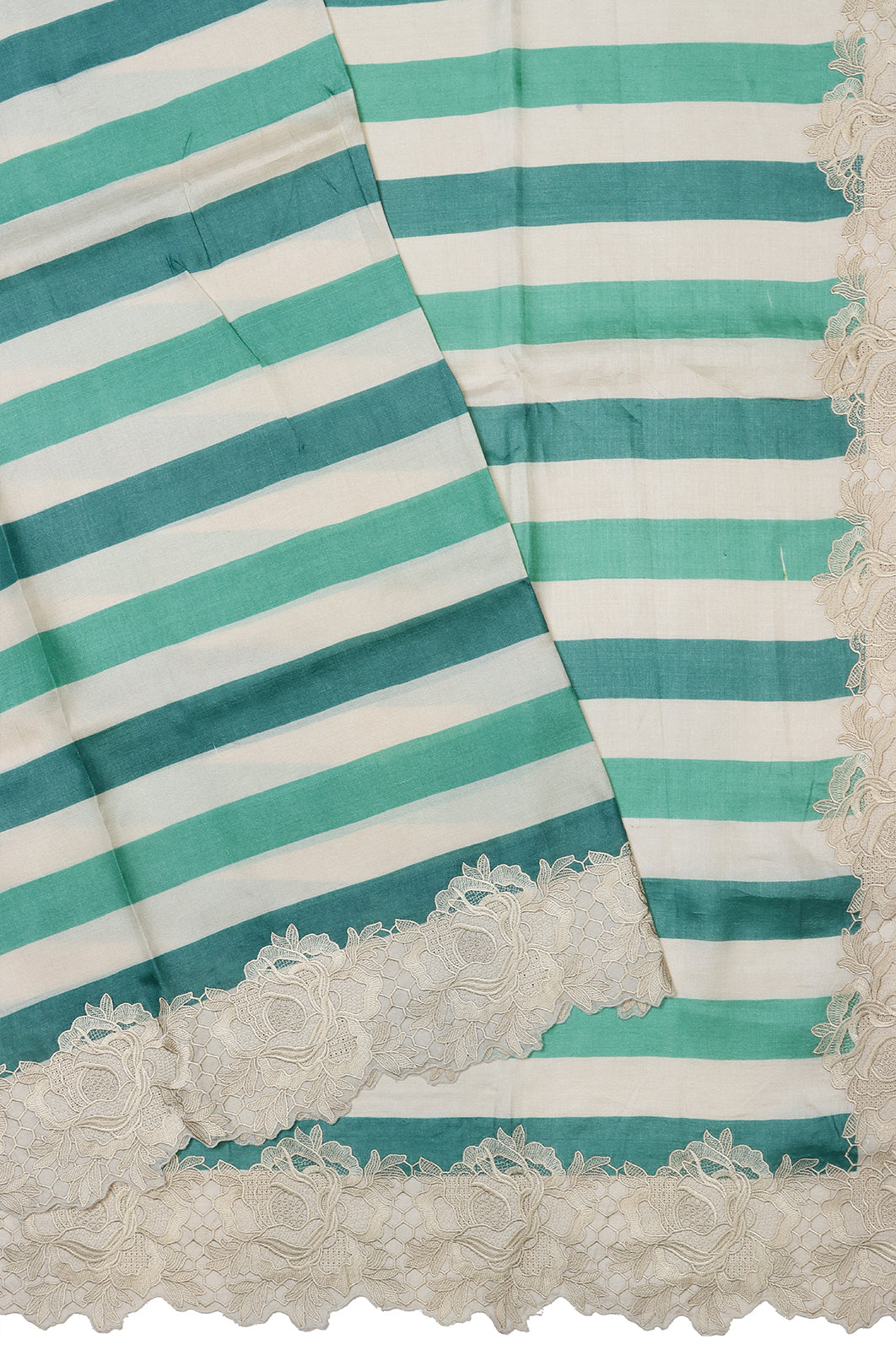 Tussar Lines White And Blue Saree With Cut Work Border