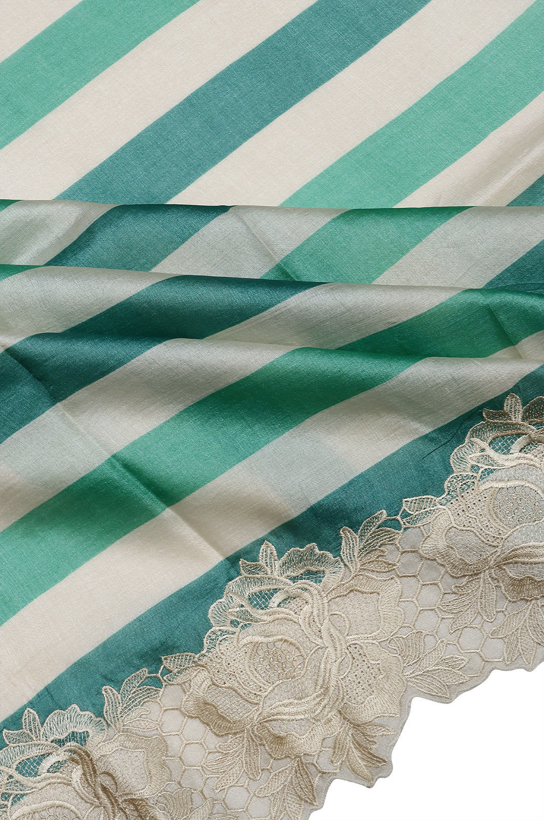 Tussar Lines White And Blue Saree With Cut Work Border