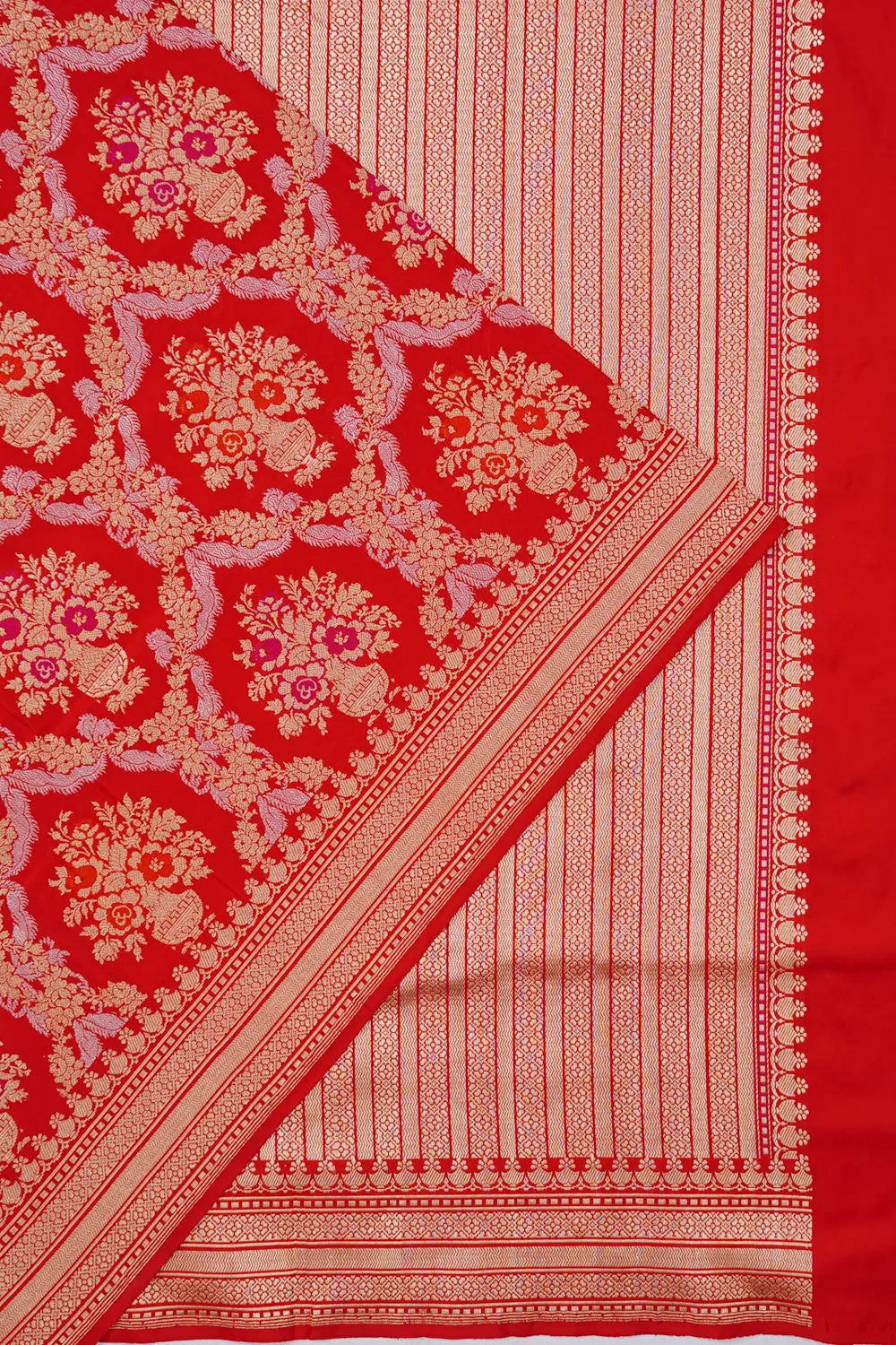 Banarasi Silk Kadwa Jaal And Butta Red Saree