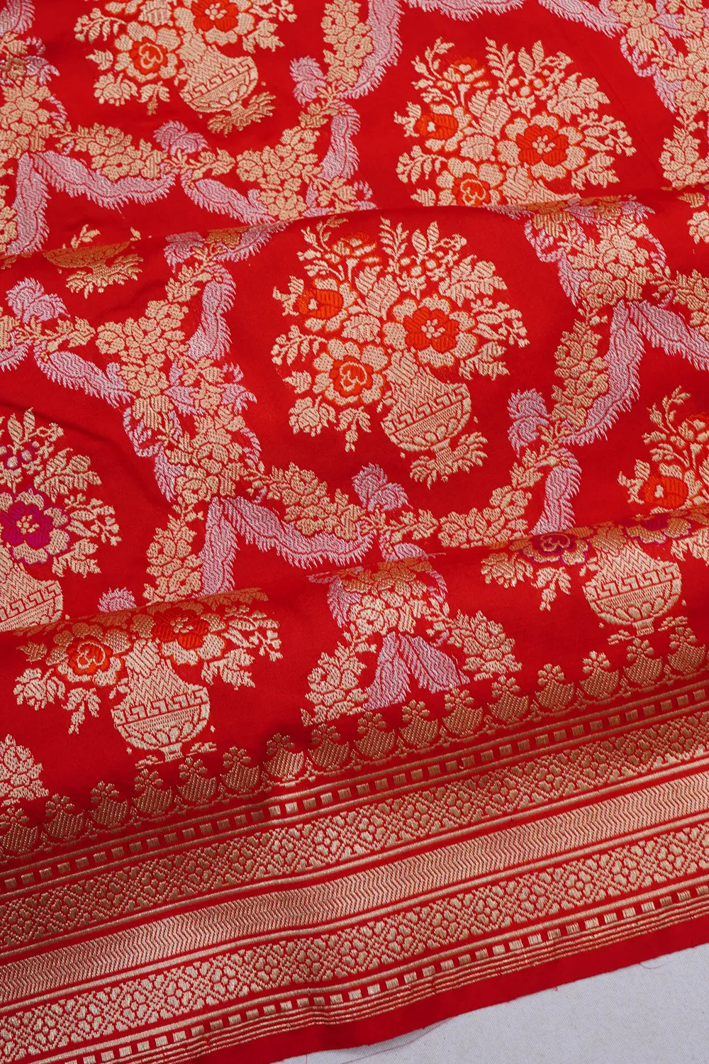 Banarasi Silk Kadwa Jaal And Butta Red Saree