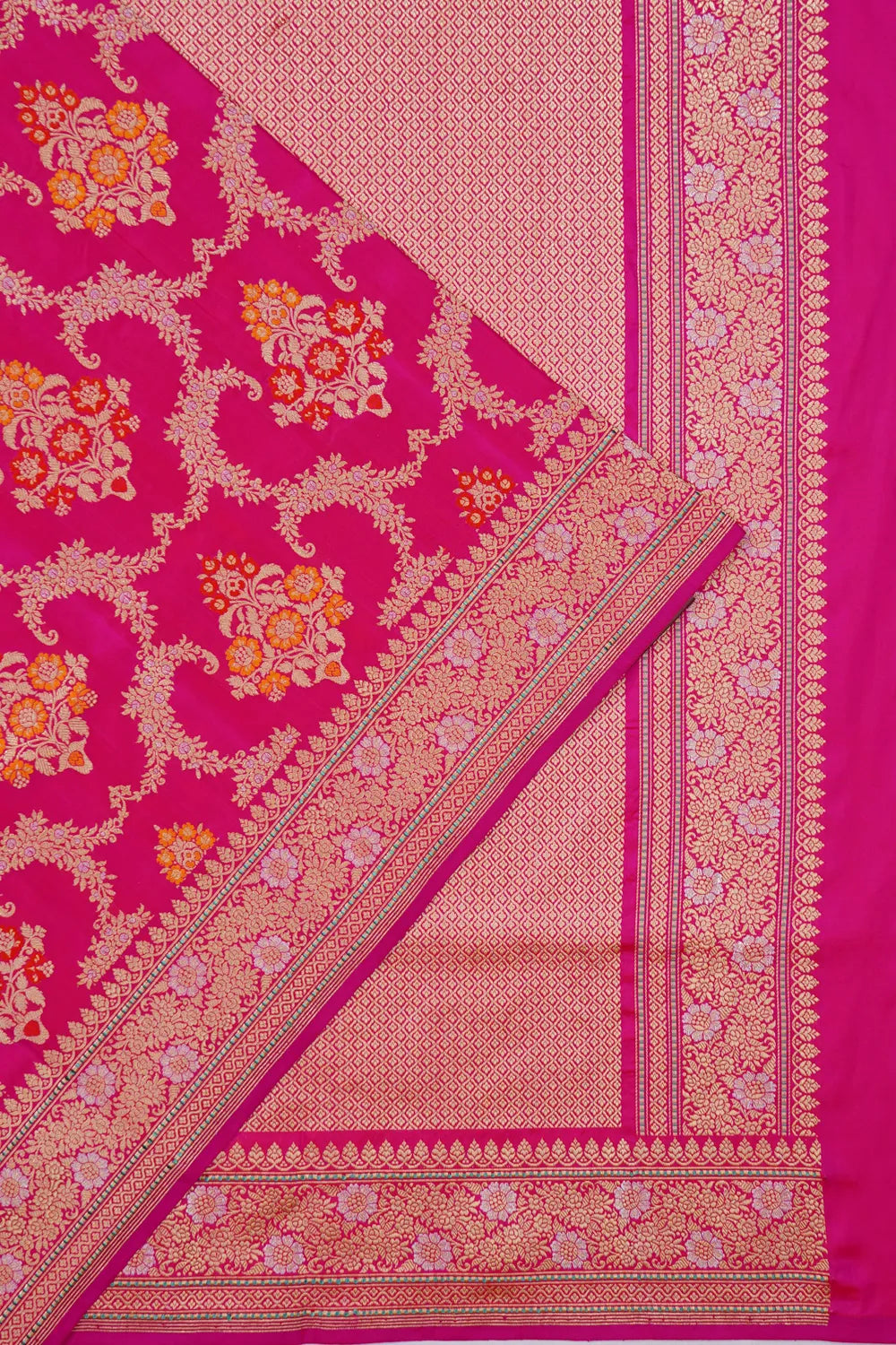 Banarasi Silk Kadwa Meenakari Jaal And Butta Rani Pink Saree