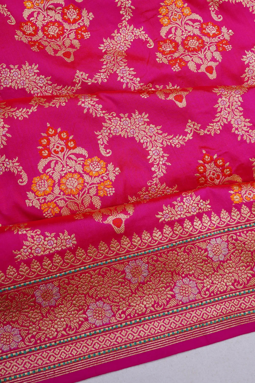 Banarasi Silk Kadwa Meenakari Jaal And Butta Rani Pink Saree