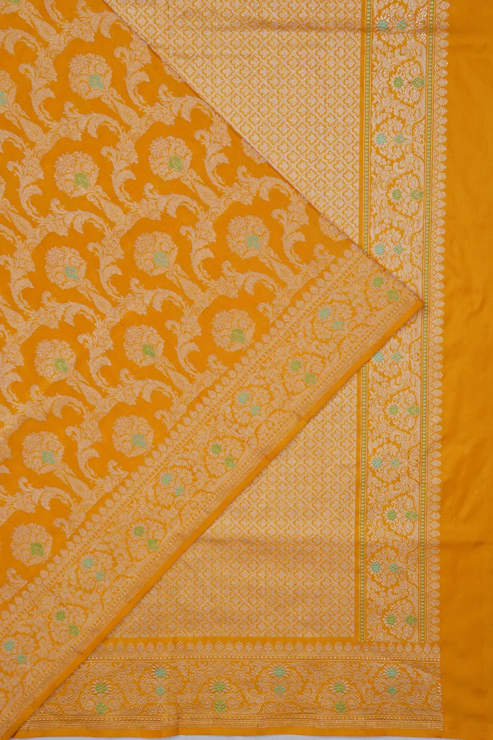Banarasi Silk Kadwa Meenakari Jaal Yellow Saree
