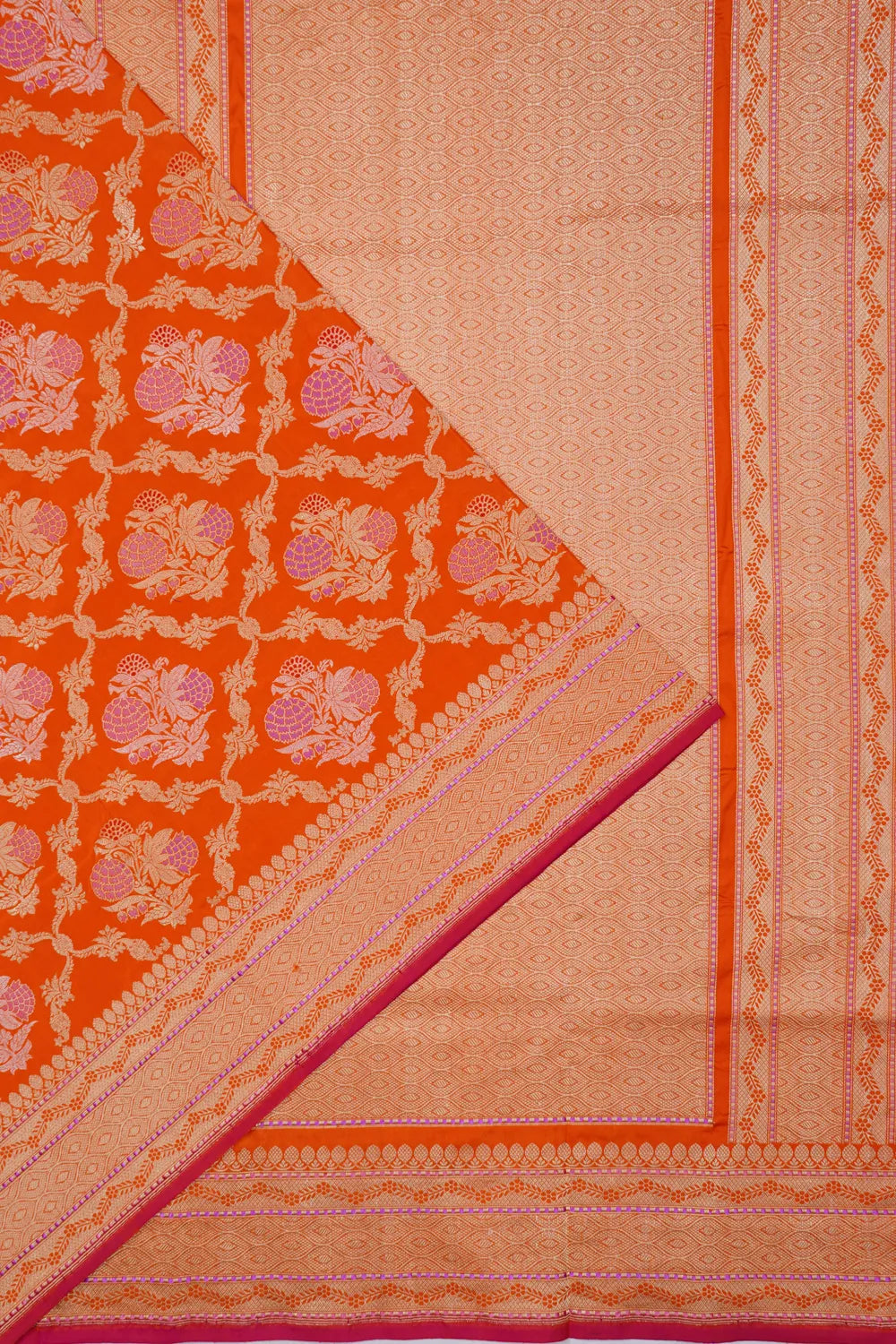 Banarasi Silk Kadwa Meenakari Jaal And Butta Orange Saree