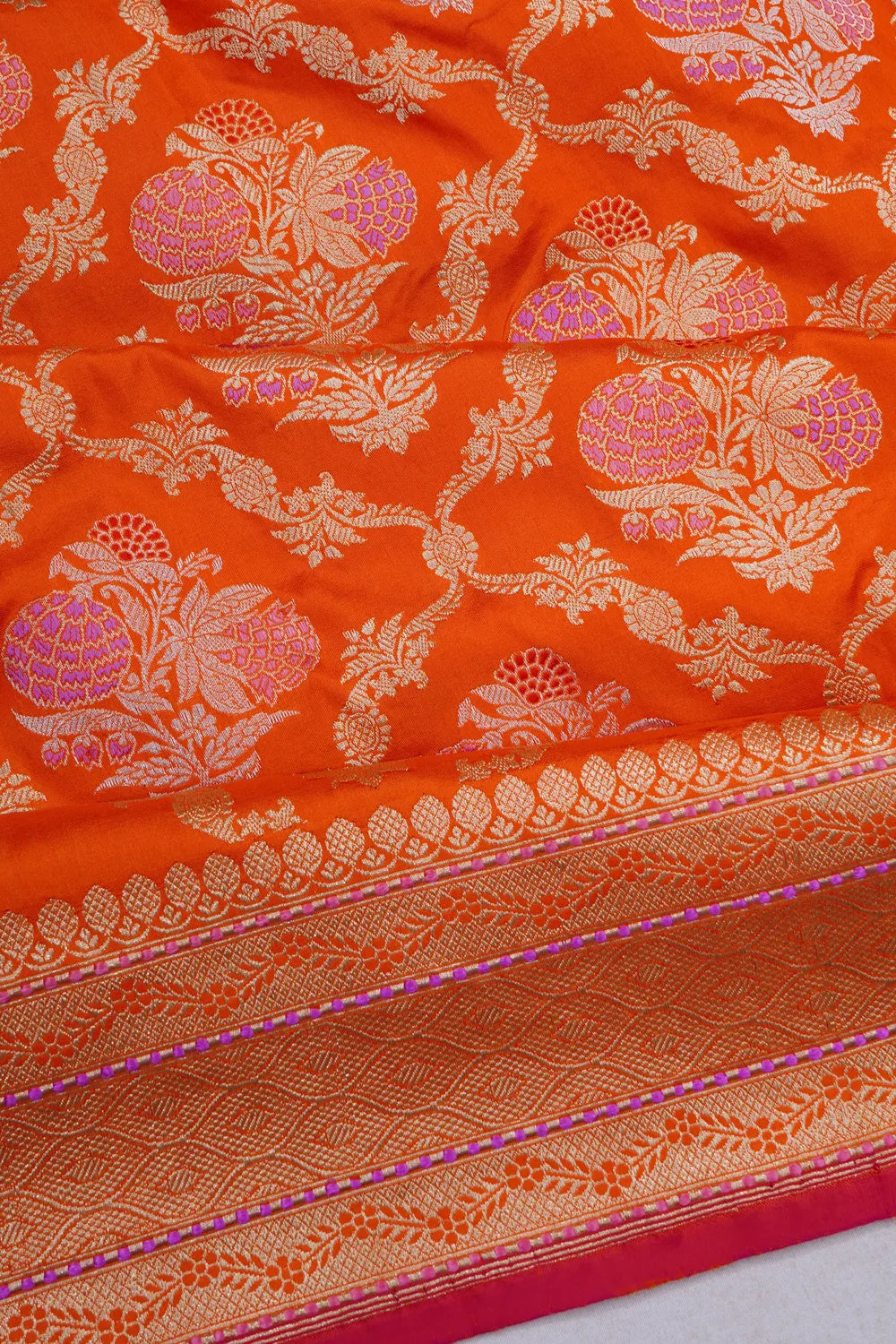 Banarasi Silk Kadwa Meenakari Jaal And Butta Orange Saree