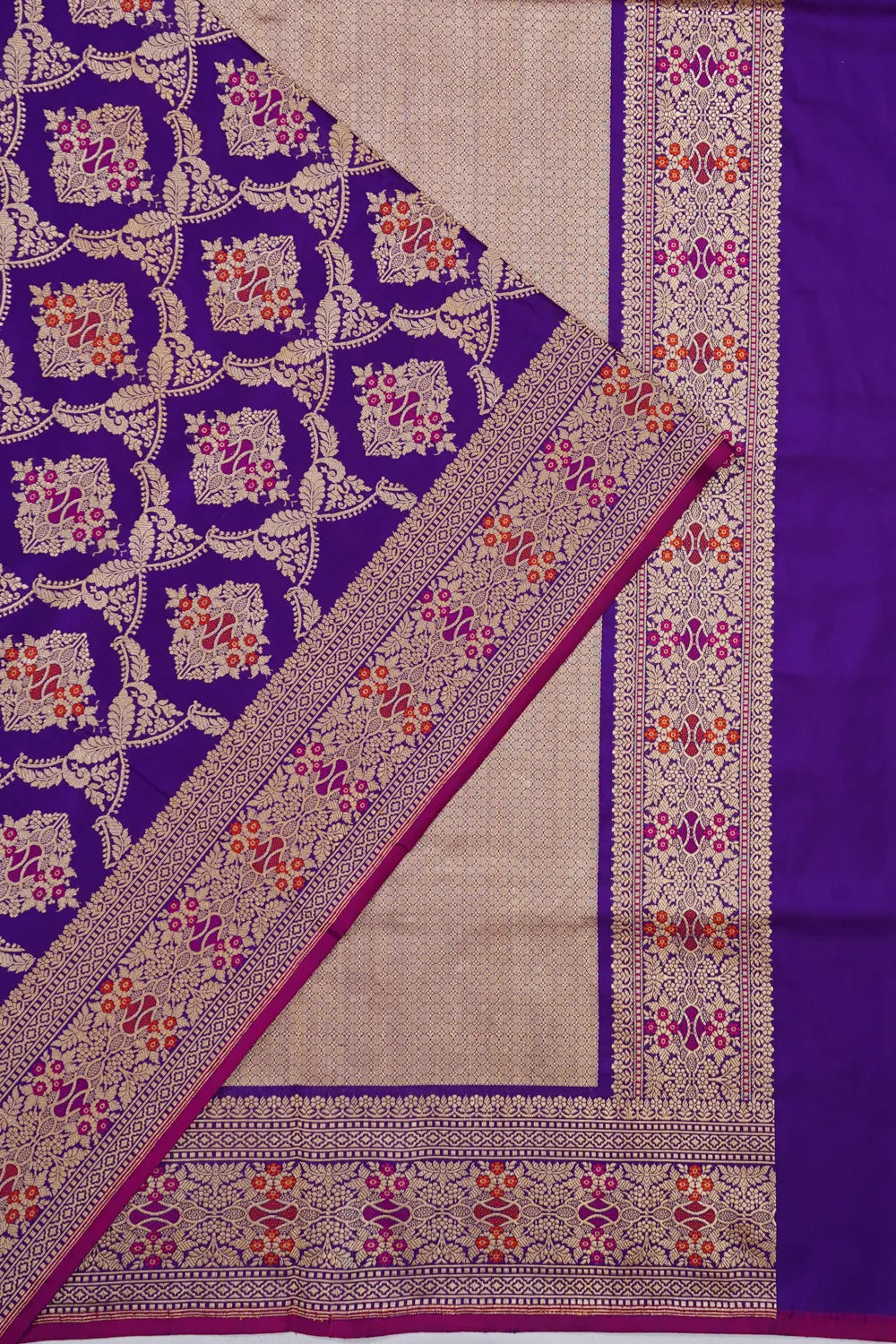 Banarasi Silk Kadwa Meenakari Jaal Violet Saree