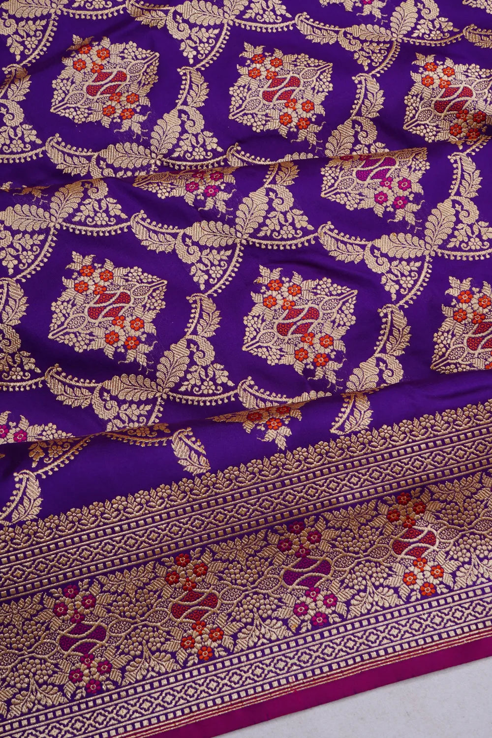 Banarasi Silk Kadwa Meenakari Jaal Violet Saree