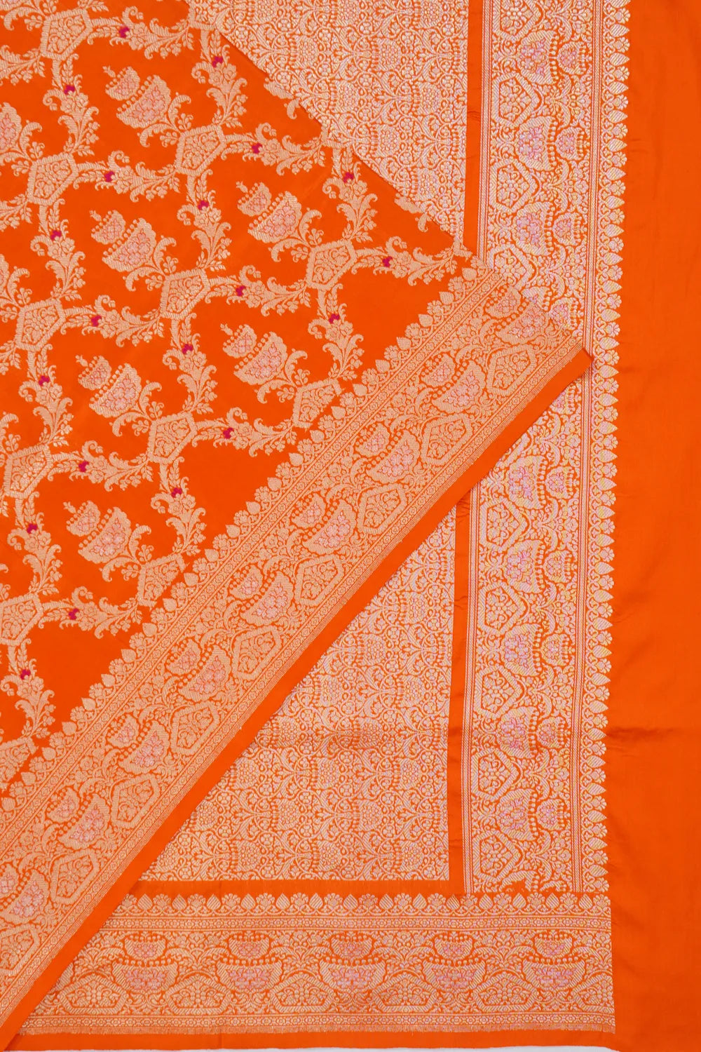 Banarasi Silk Kadwa Meenakari Jaal Orange Saree