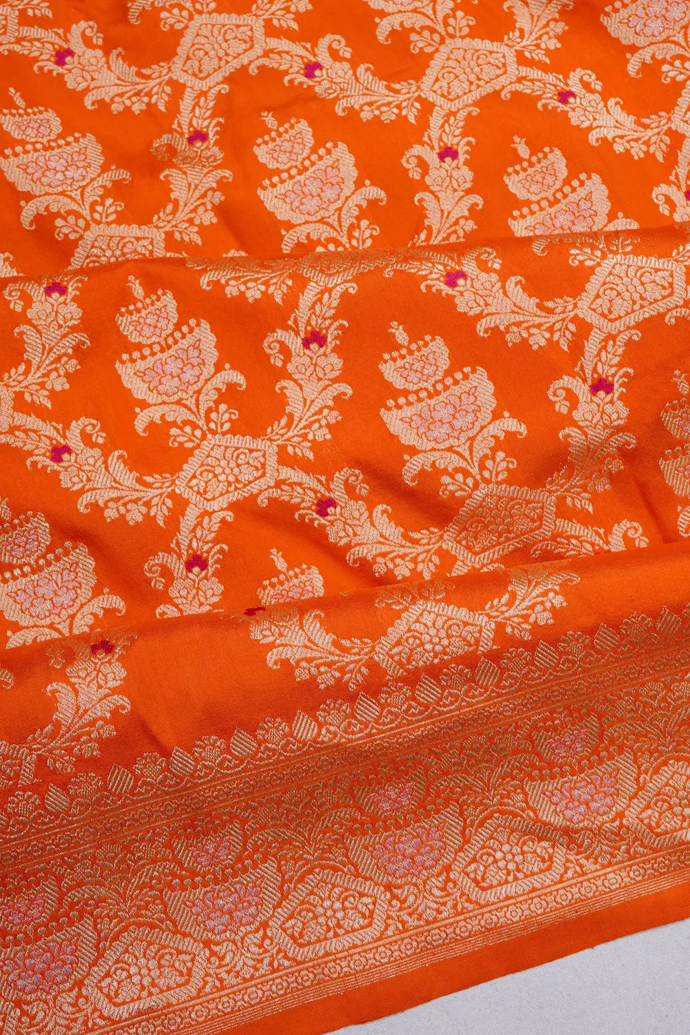 Banarasi Silk Kadwa Meenakari Jaal Orange Saree