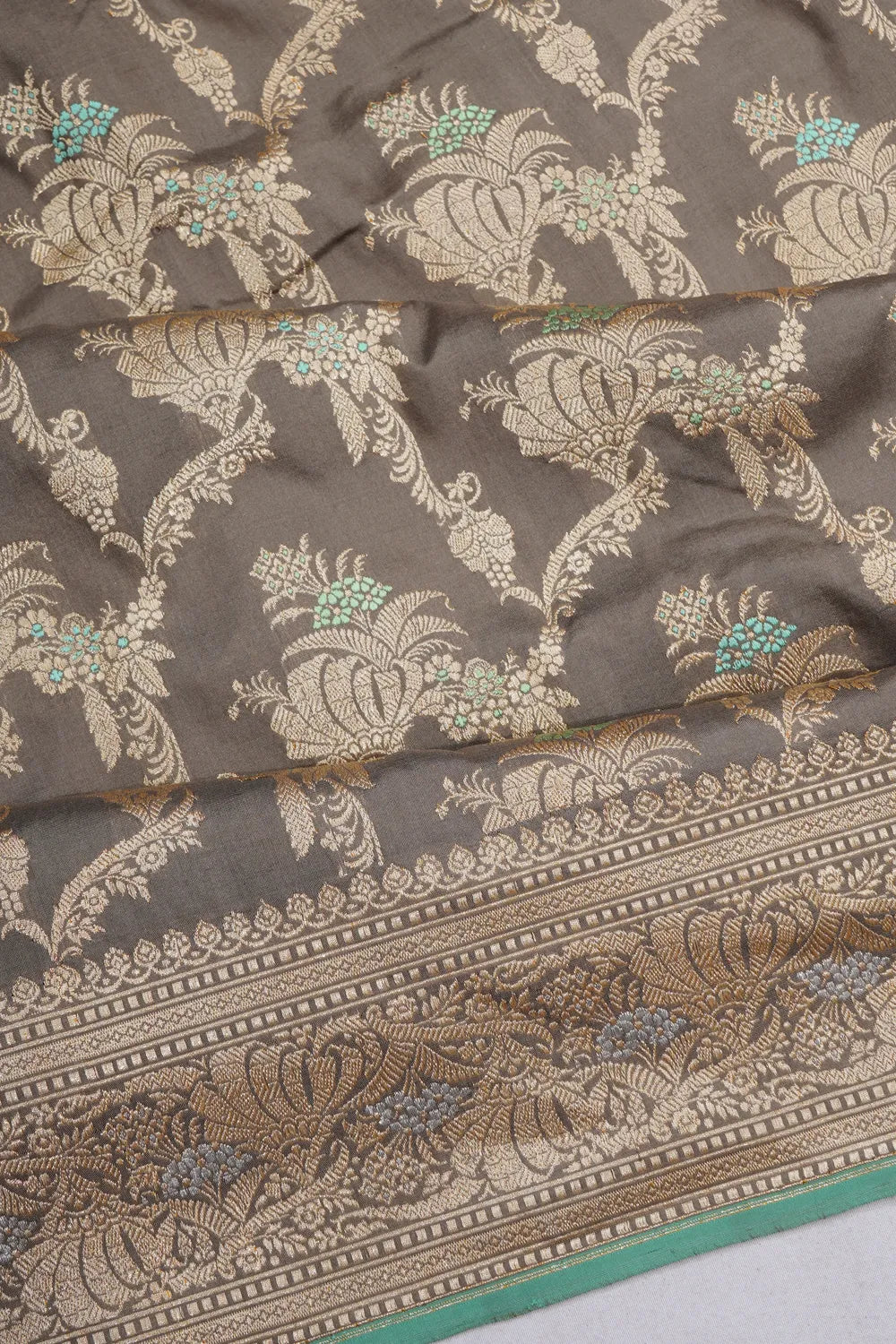 Banarasi Silk Kadwa Meenakari Jaal Elephant Grey Saree